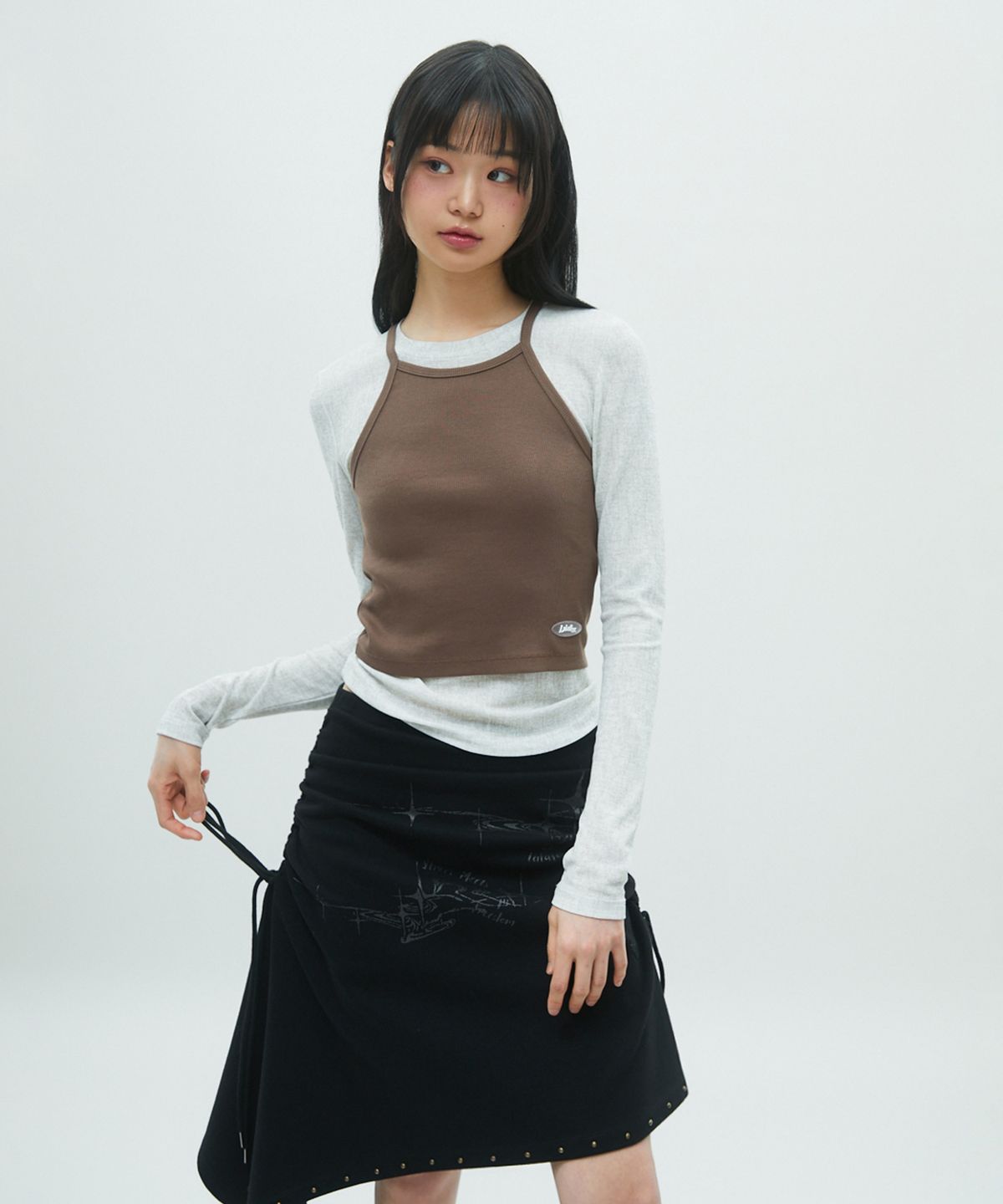 라라폭스(LALAFOX) DOUBLE LAYERED T-SHIRT 레이어드 티 BROWN BR2CL002