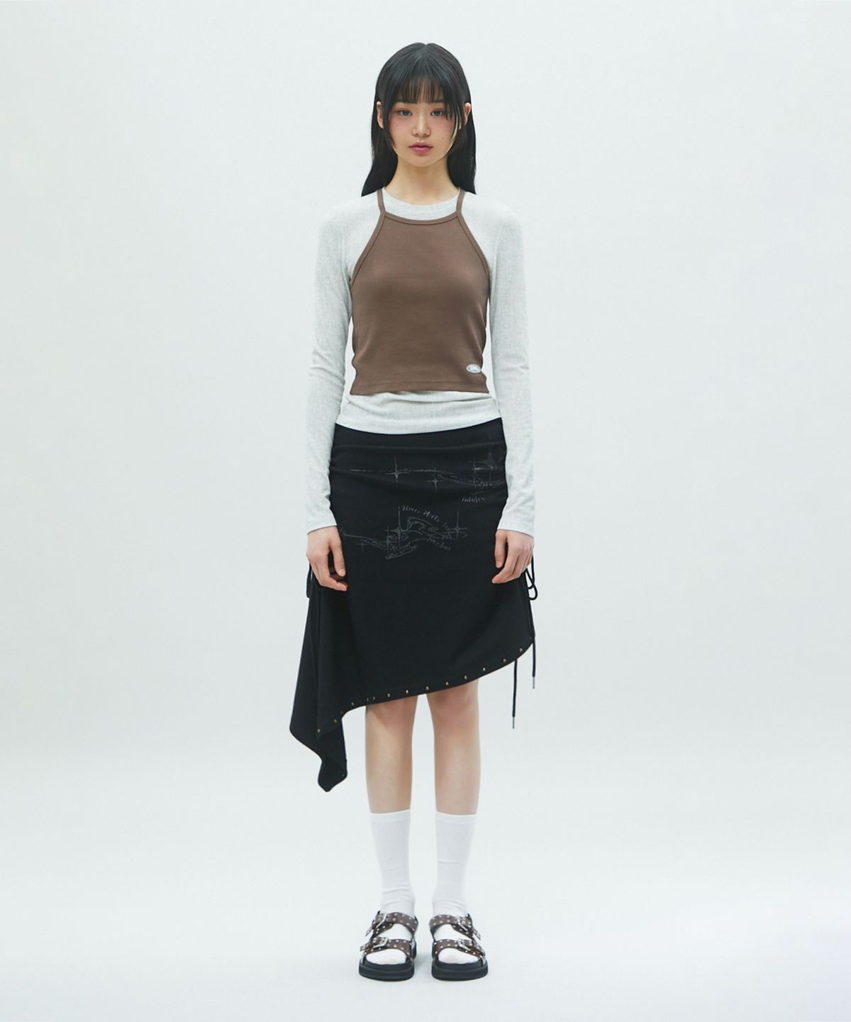 라라폭스(LALAFOX) DOUBLE LAYERED T-SHIRT 레이어드 티 BROWN BR2CL002