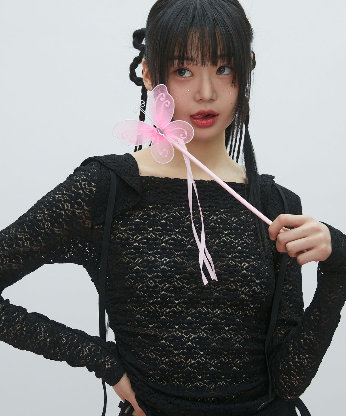 라라폭스(LALAFOX) LACE BOAT NECK HOODIE BLACK BR2CL006