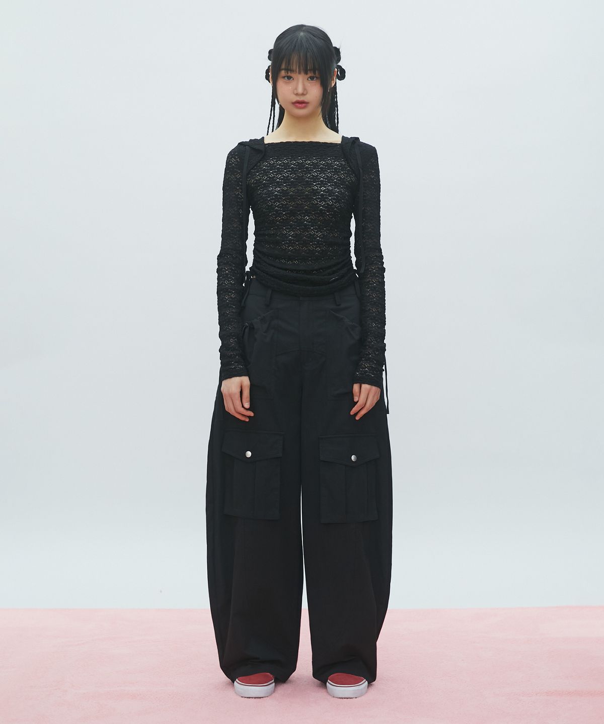 라라폭스(LALAFOX) LACE BOAT NECK HOODIE BLACK BR2CL006