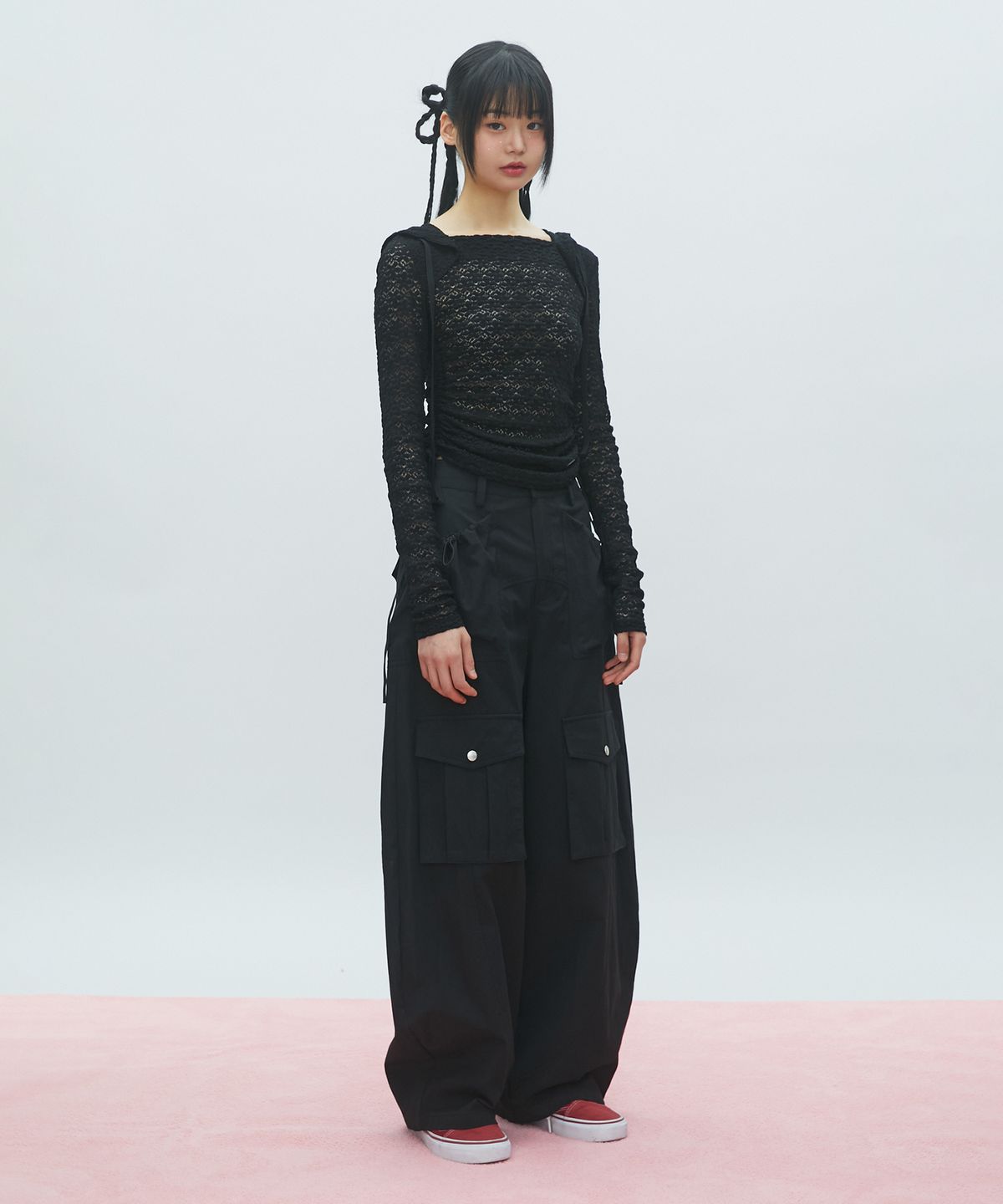 라라폭스(LALAFOX) LACE BOAT NECK HOODIE BLACK BR2CL006