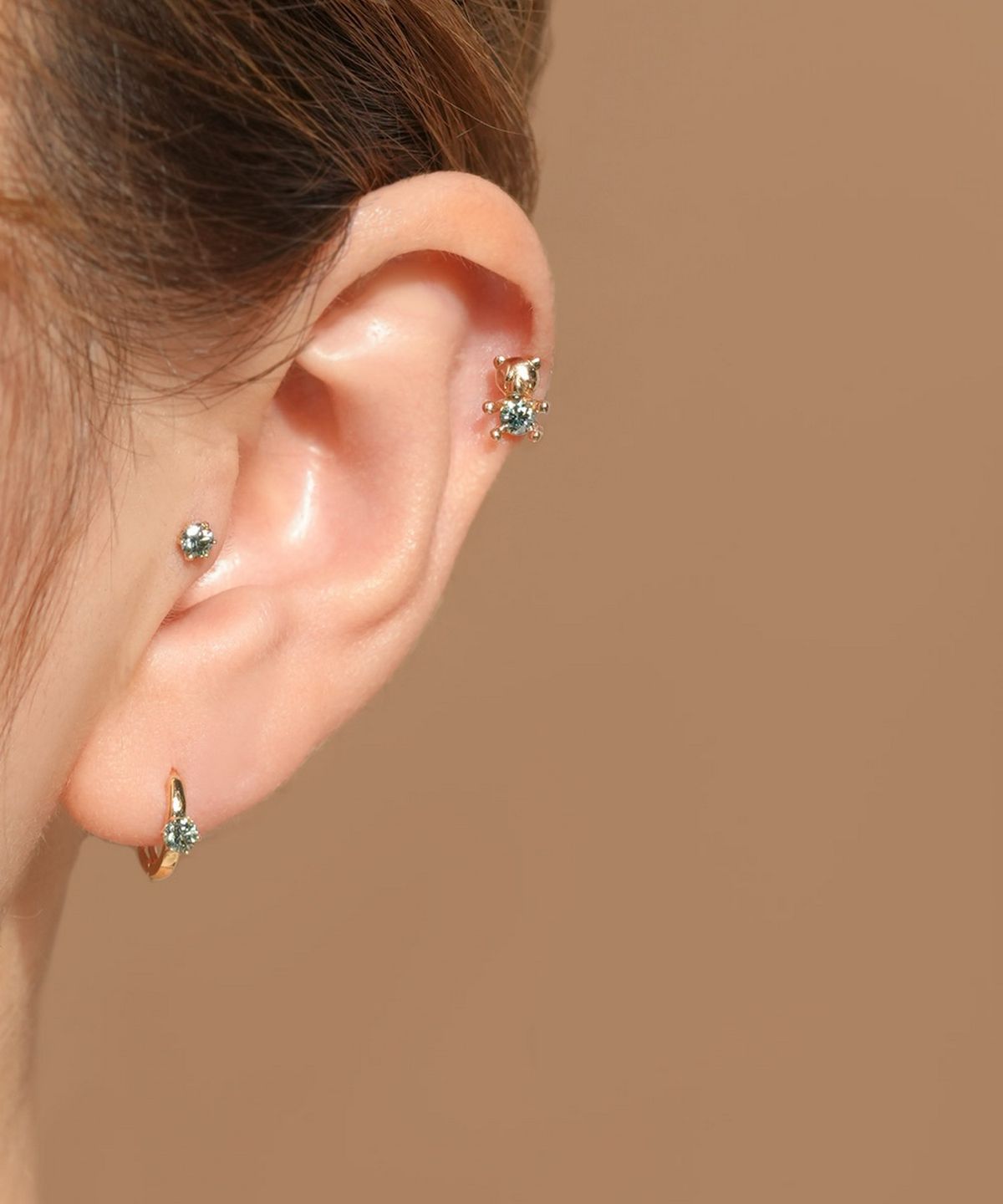 미니멀피어싱(MINIMALPIERCING) 14K 모이사나이트 다이아 그린 노블 피어싱 귀걸이