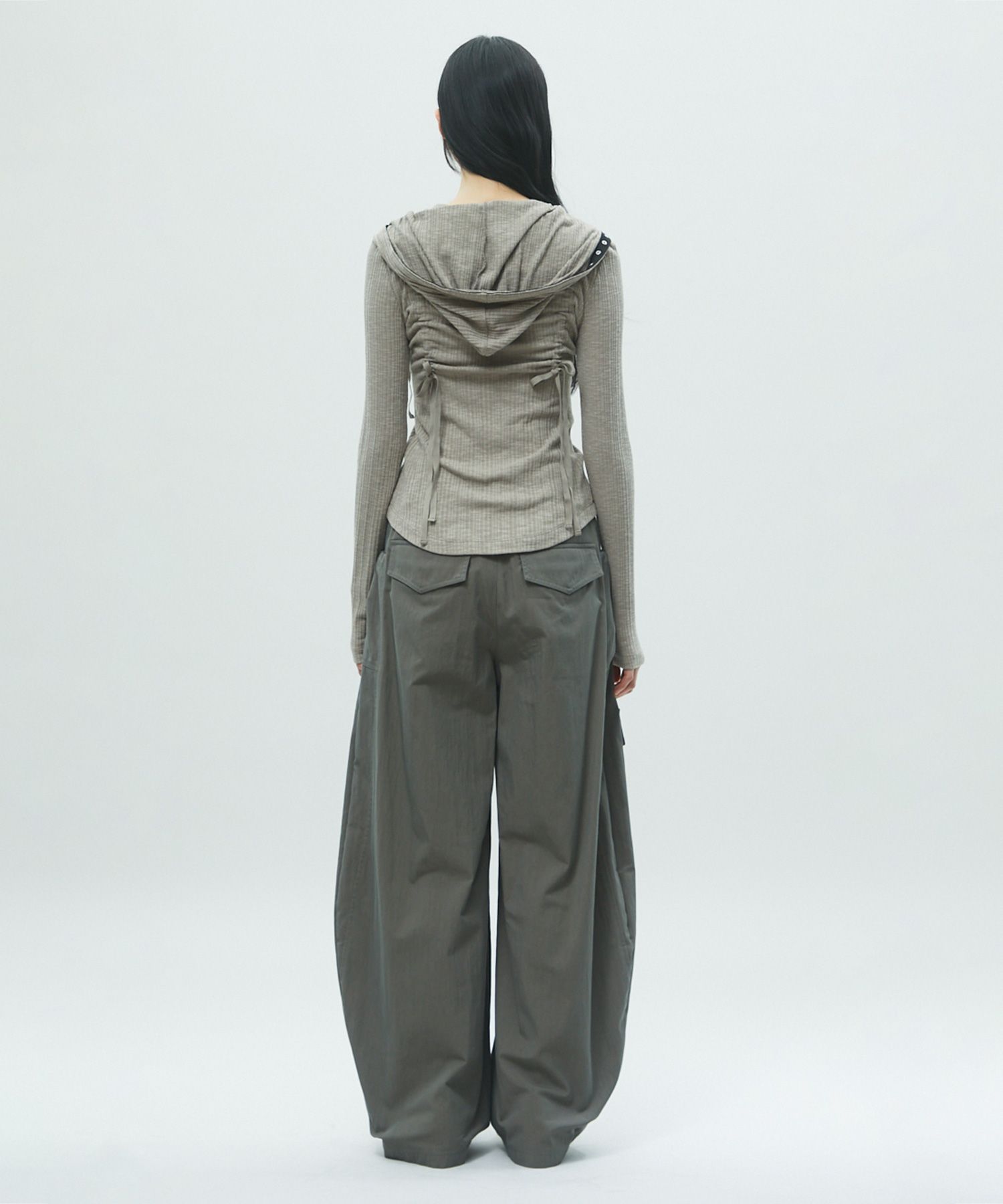 MUSINSA | LALAFOX SHIRRING SNAP BOTTON HOODIE ZIP-UP BEIGE