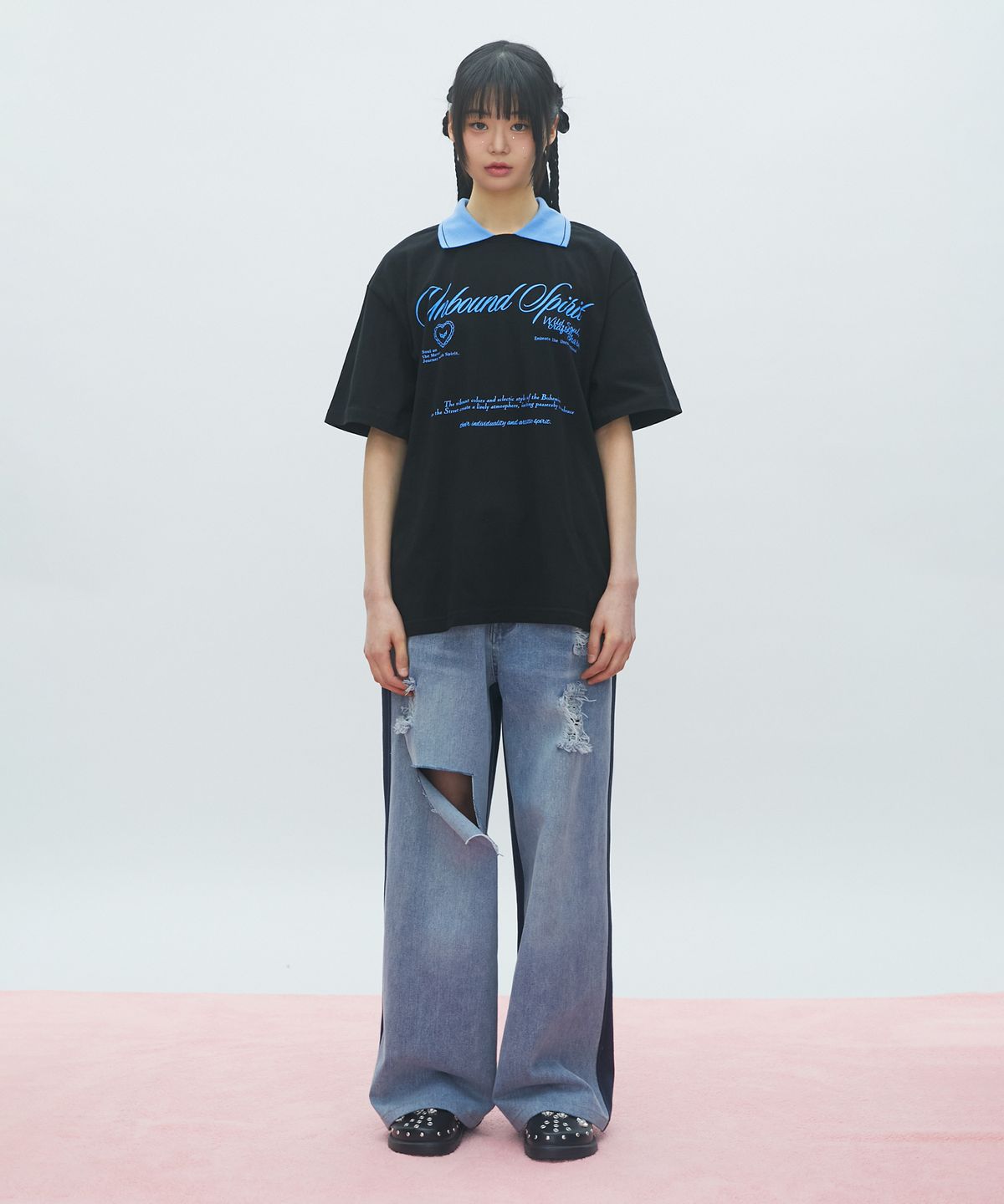 라라폭스(LALAFOX) HALF DENIM HALF SWEAT PANTS 데님 스웻 팬츠 BLUE BR2DP002