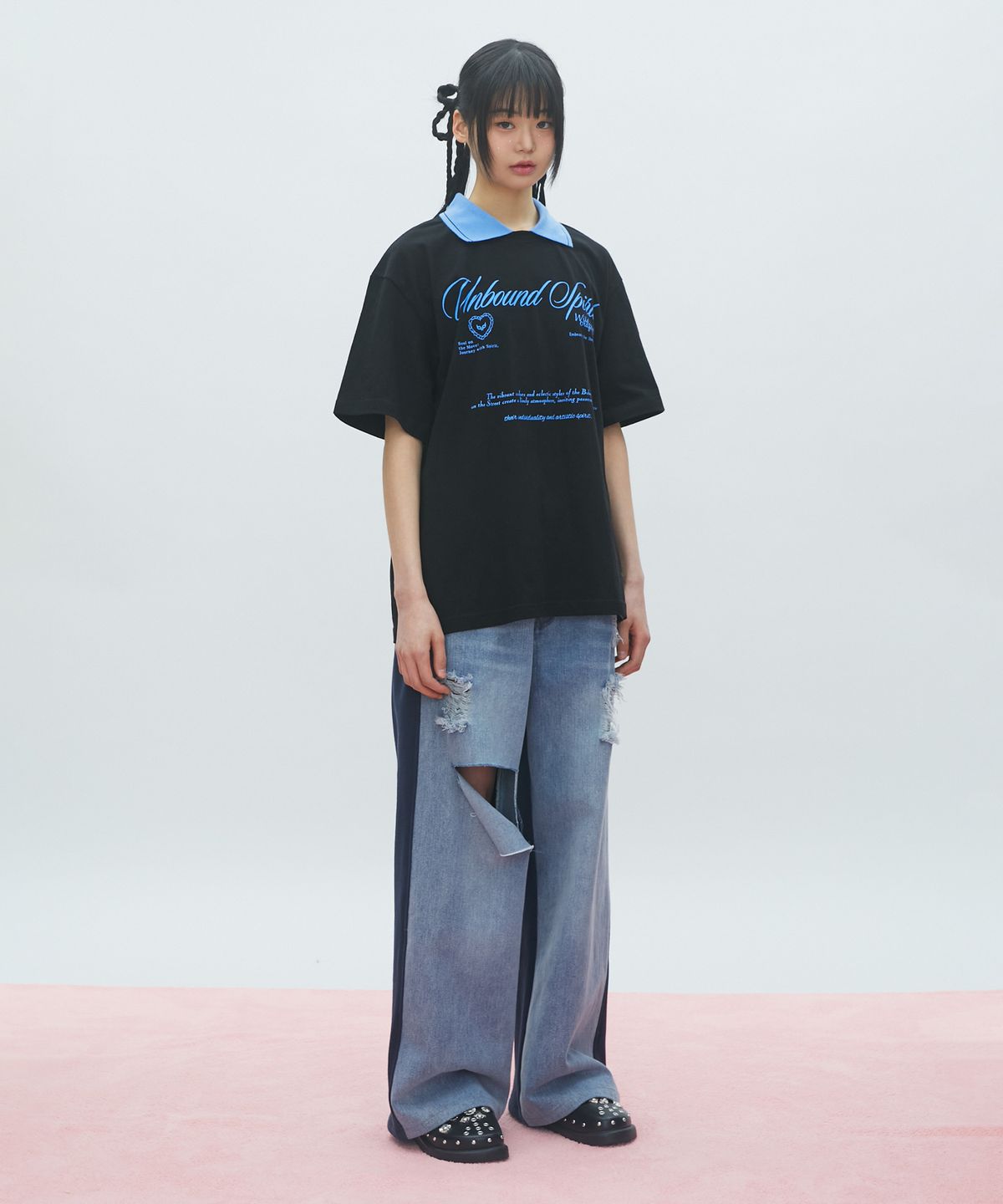 라라폭스(LALAFOX) HALF DENIM HALF SWEAT PANTS 데님 스웻 팬츠 BLUE BR2DP002