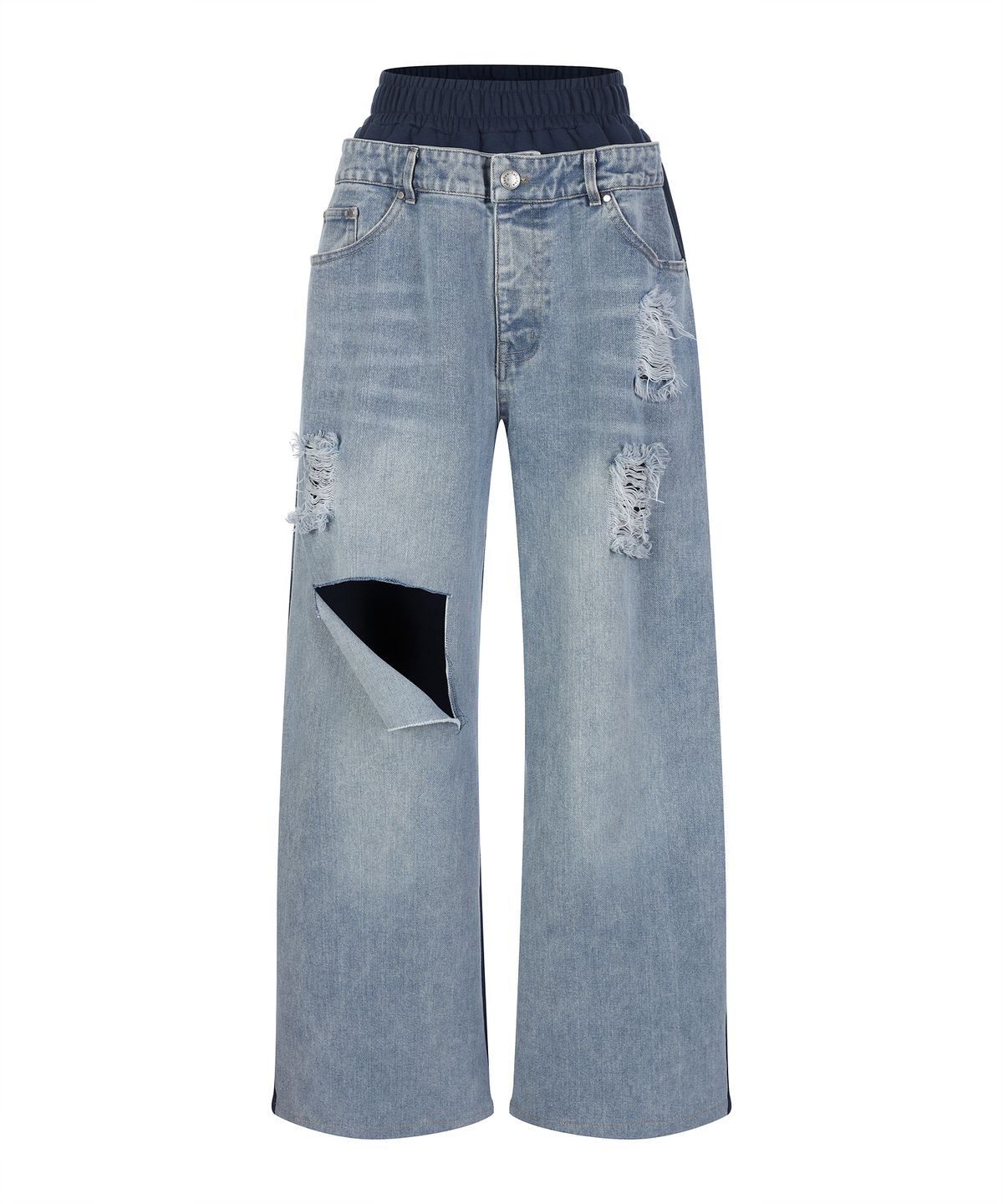 라라폭스(LALAFOX) HALF DENIM HALF SWEAT PANTS 데님 스웻 팬츠 BLUE BR2DP002