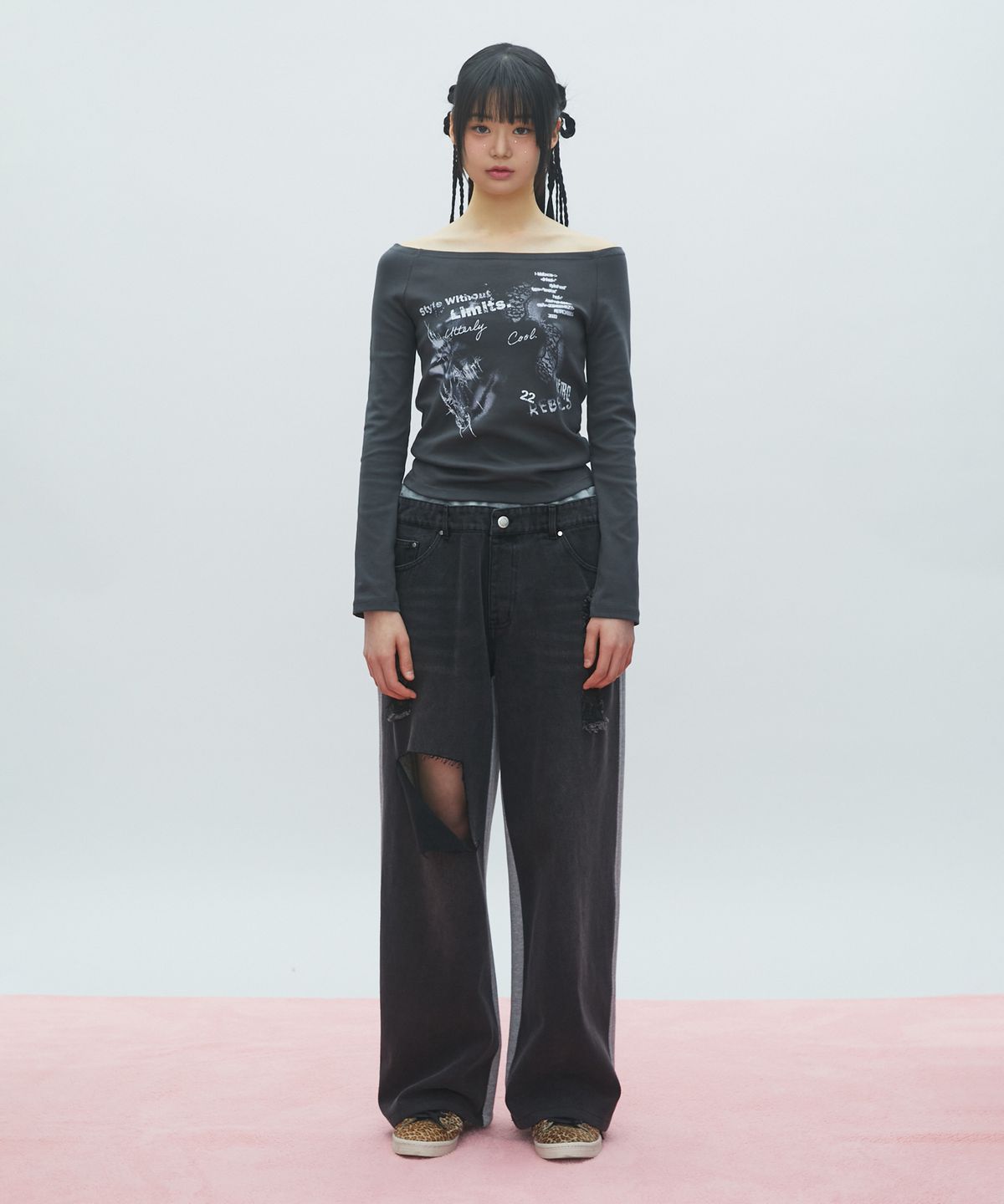 라라폭스(LALAFOX) HALF DENIM HALF SWEAT PANTS 데님 스웻 팬츠 BLACK BR2DP001