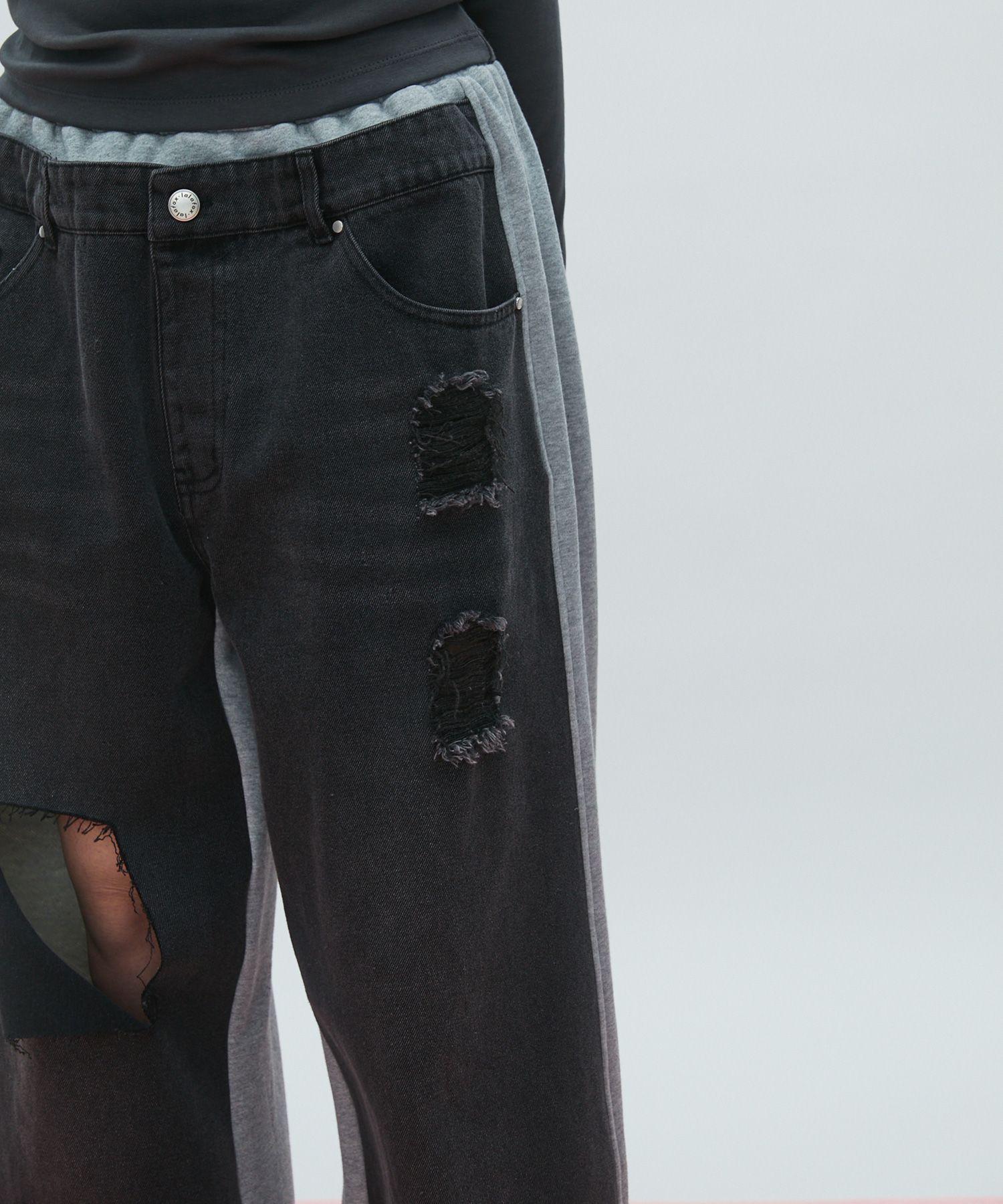 ★lalafox★HALF DENIM HALF SWEAT PANTS★Black★韓国★大人気 MUSINSA | LALAFOX HALF DENIM HALF SWEAT PANTS Denim Sweat