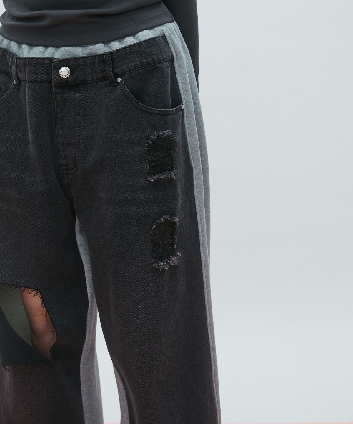 라라폭스(LALAFOX) HALF DENIM HALF SWEAT PANTS 데님 스웻 팬츠 BLACK BR2DP001