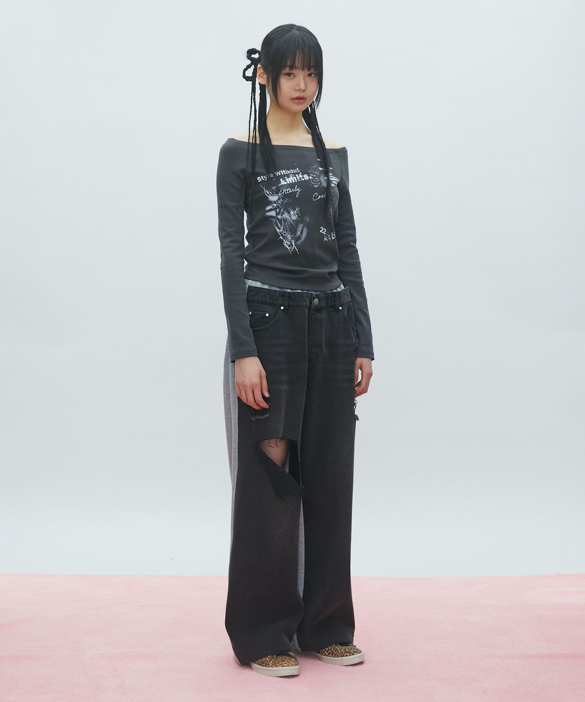라라폭스(LALAFOX) HALF DENIM HALF SWEAT PANTS 데님 스웻 팬츠 BLACK BR2DP001