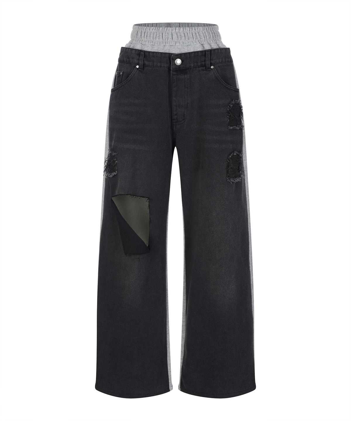 라라폭스(LALAFOX) HALF DENIM HALF SWEAT PANTS 데님 스웻 팬츠 BLACK BR2DP001