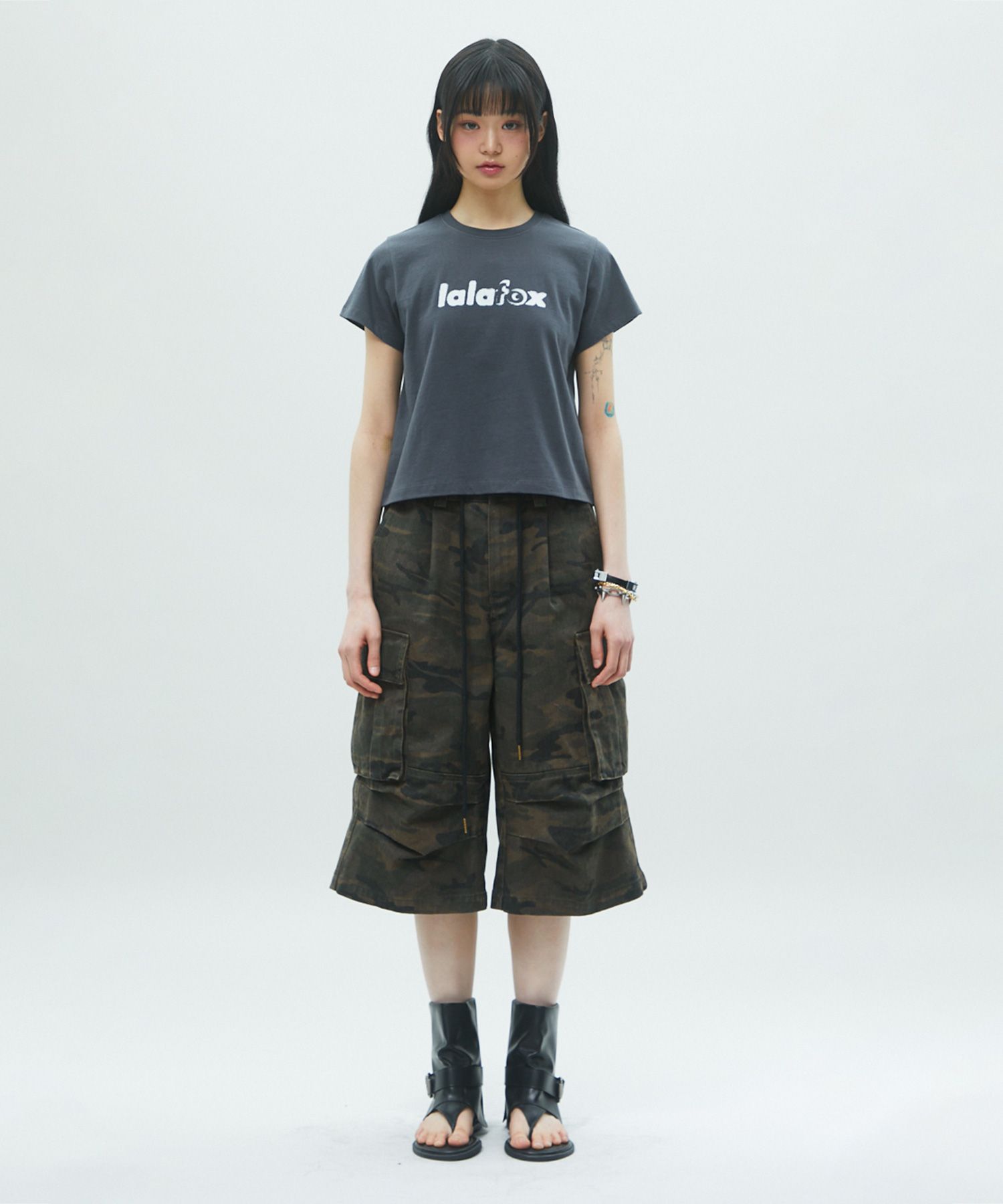 [LALAFOX] CAMO CARGO SHORTS /追跡付 Men's Belted Camo Cargo Shorts Twill Stretch Cargo Shorts