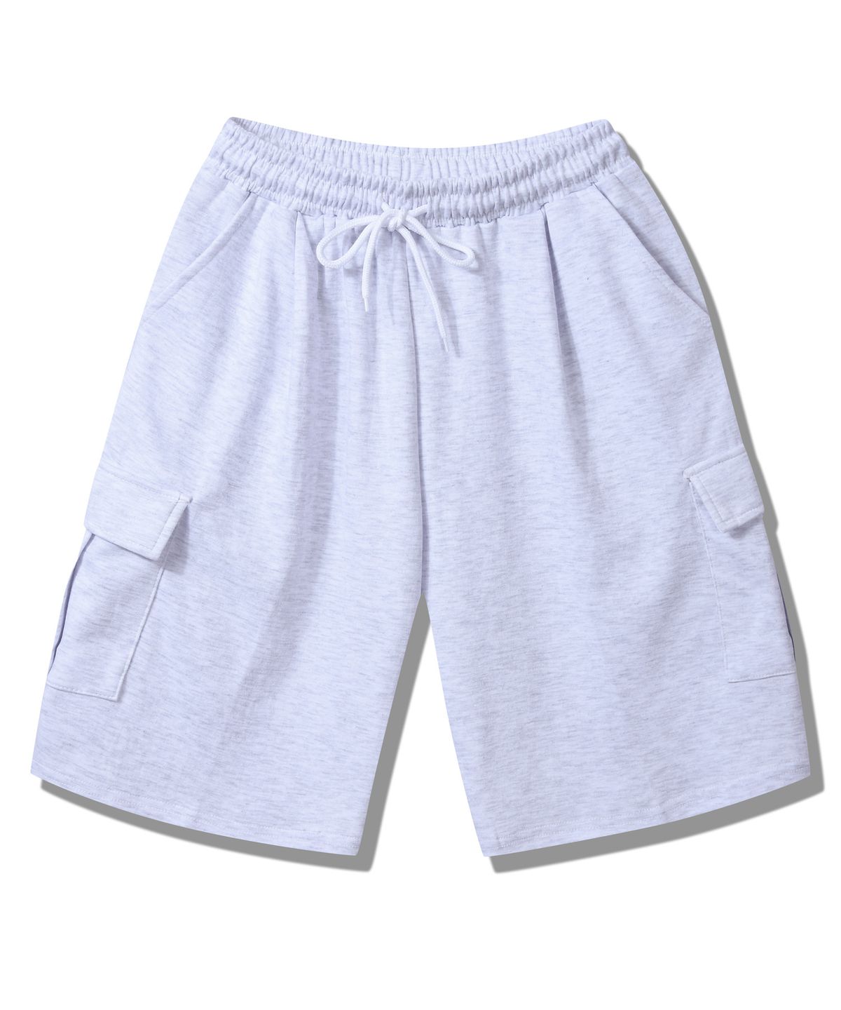 락트개러지(ROCKED GARAGE) [UNISEX]버뮤다 와이드 원턱 카고 스웨트 쇼츠 [백멜란지]