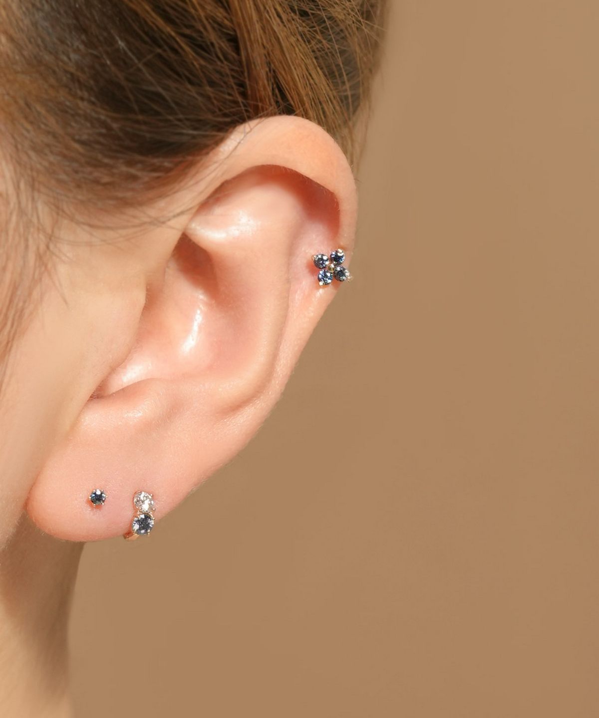미니멀피어싱(MINIMALPIERCING) 14K 모이사나이트 다이아 사파이어 노블 피어싱 귀걸이