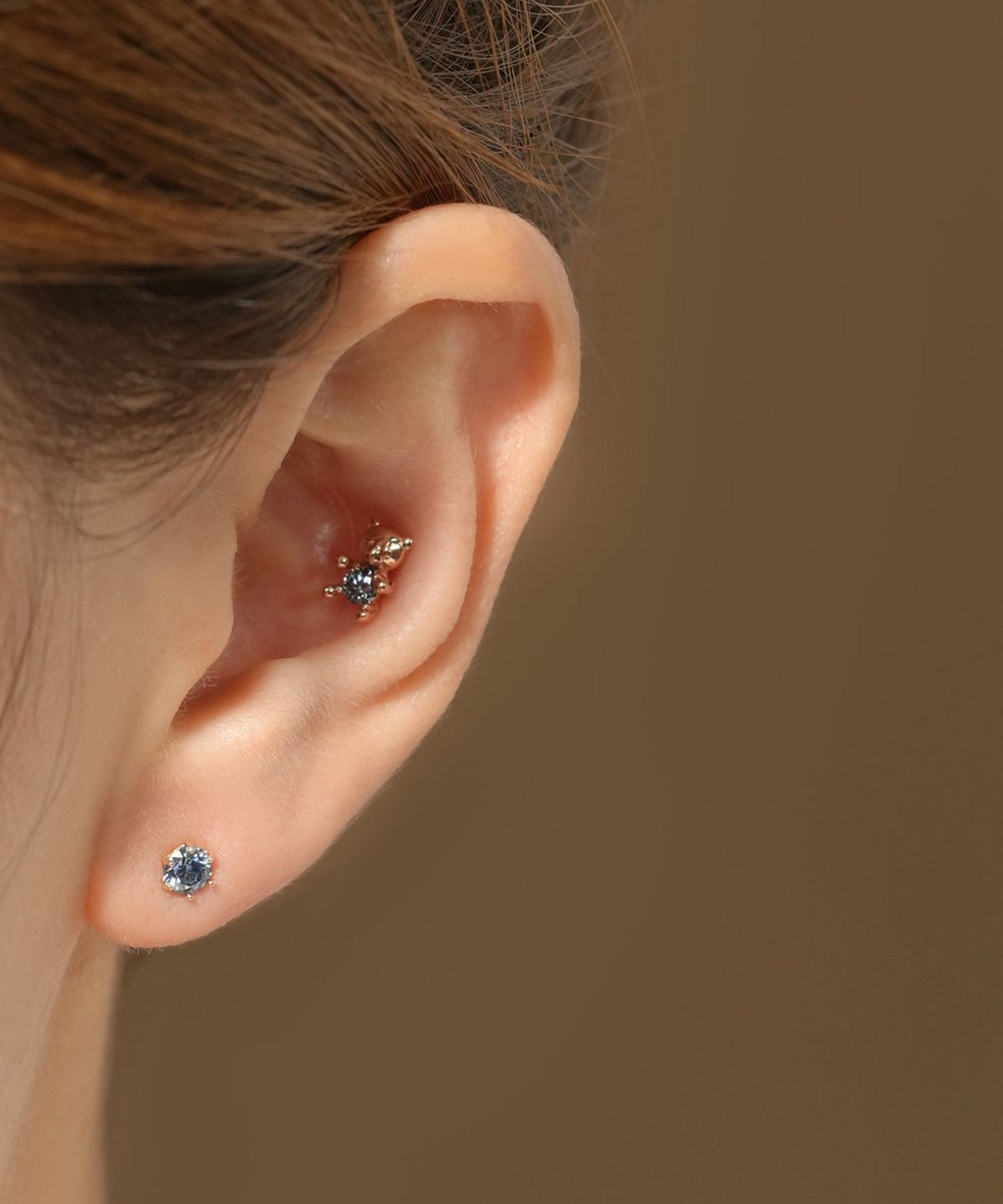 미니멀피어싱(MINIMALPIERCING) 14K 모이사나이트 다이아 사파이어 노블 피어싱 귀걸이