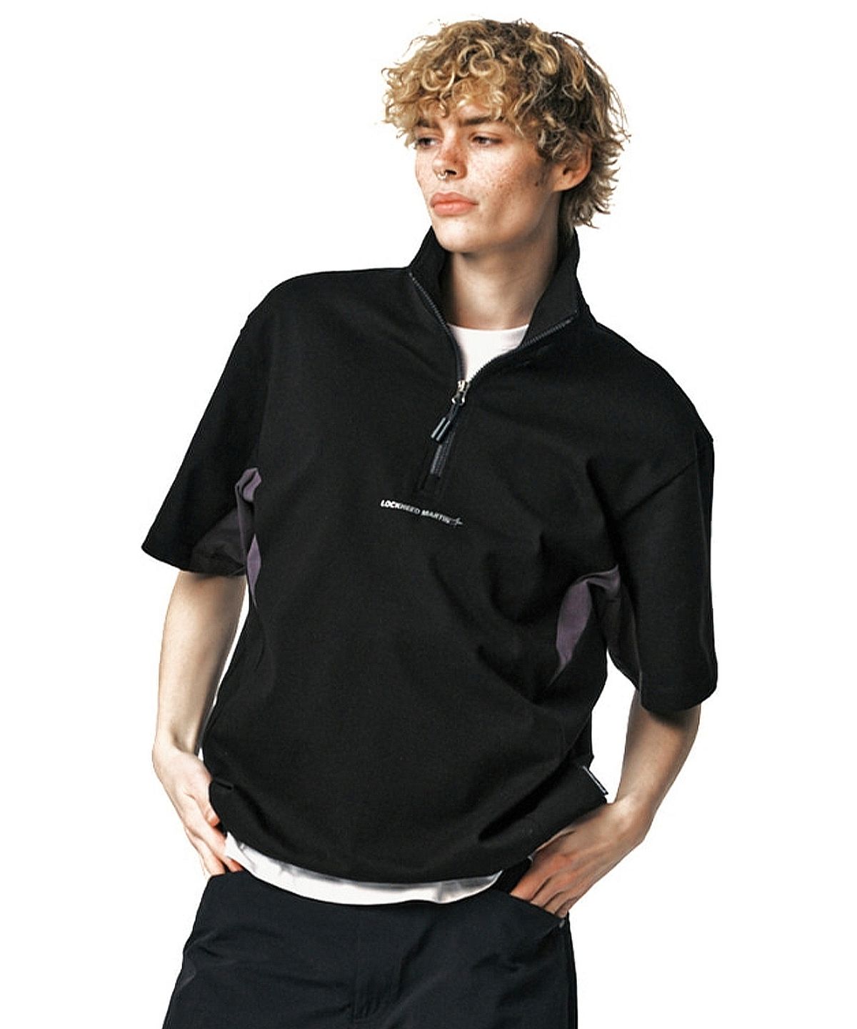 록히드마틴(LOCKHEED MARTIN) SHORTS SLEEVE HALF ZIP-UP TEE (BLACK)