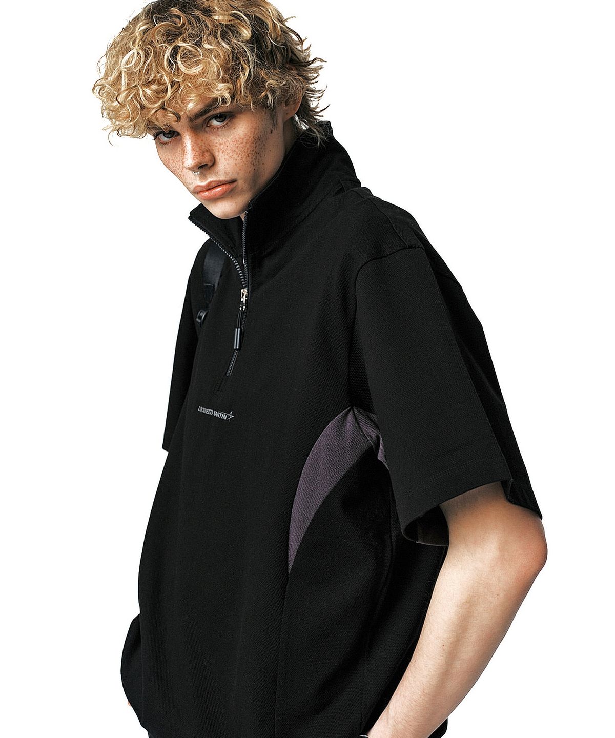 록히드마틴(LOCKHEED MARTIN) SHORTS SLEEVE HALF ZIP-UP TEE (BLACK)