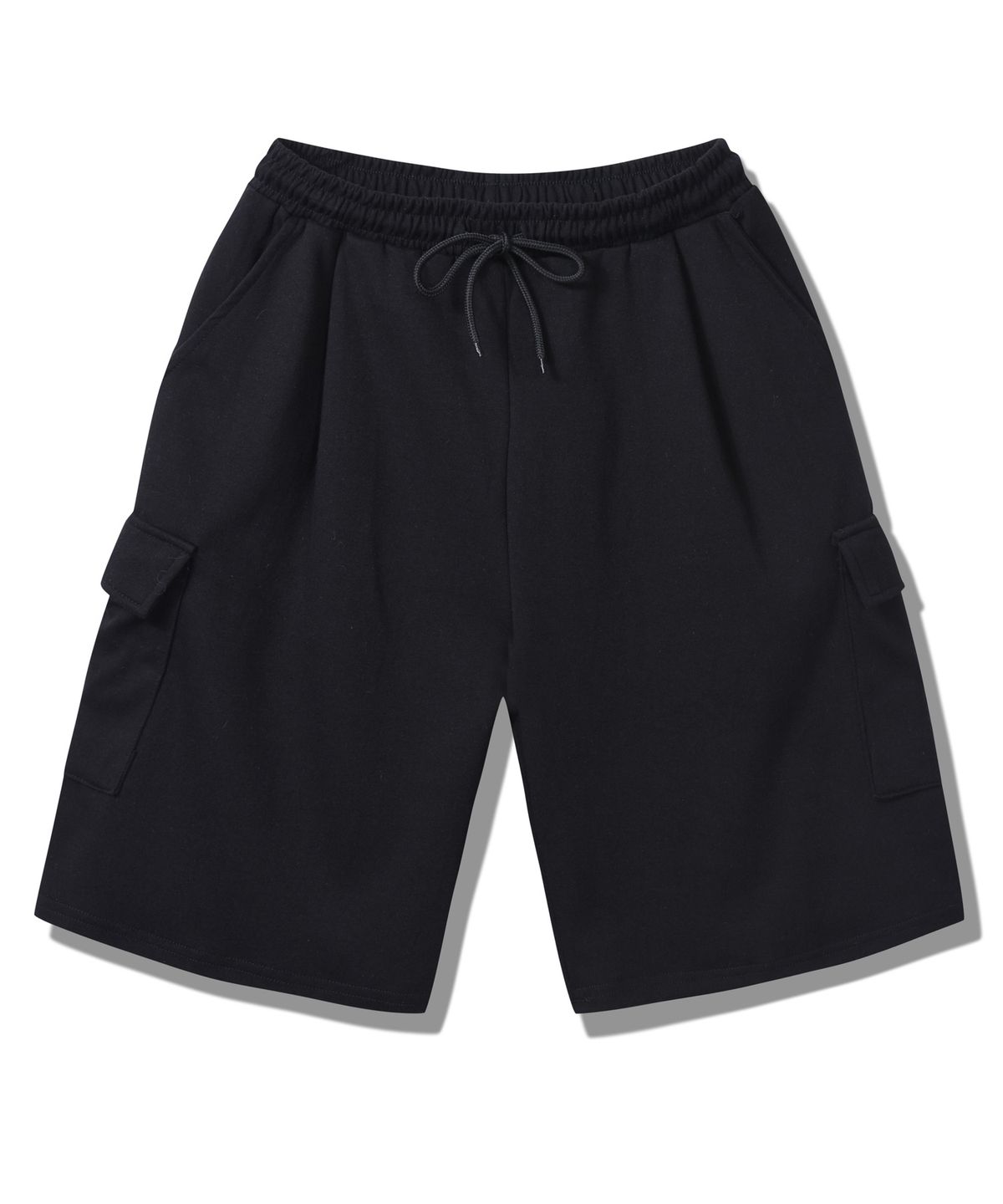 락트개러지(ROCKED GARAGE) [UNISEX]버뮤다 와이드 원턱 카고 스웨트 쇼츠 [블랙]