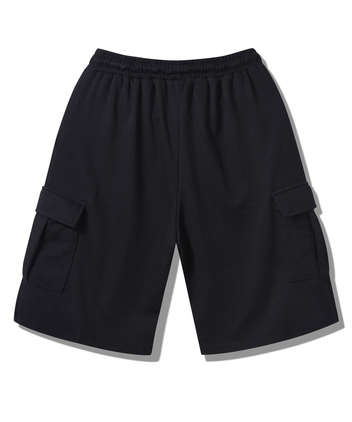 락트개러지(ROCKED GARAGE) [UNISEX]버뮤다 와이드 원턱 카고 스웨트 쇼츠 [블랙]