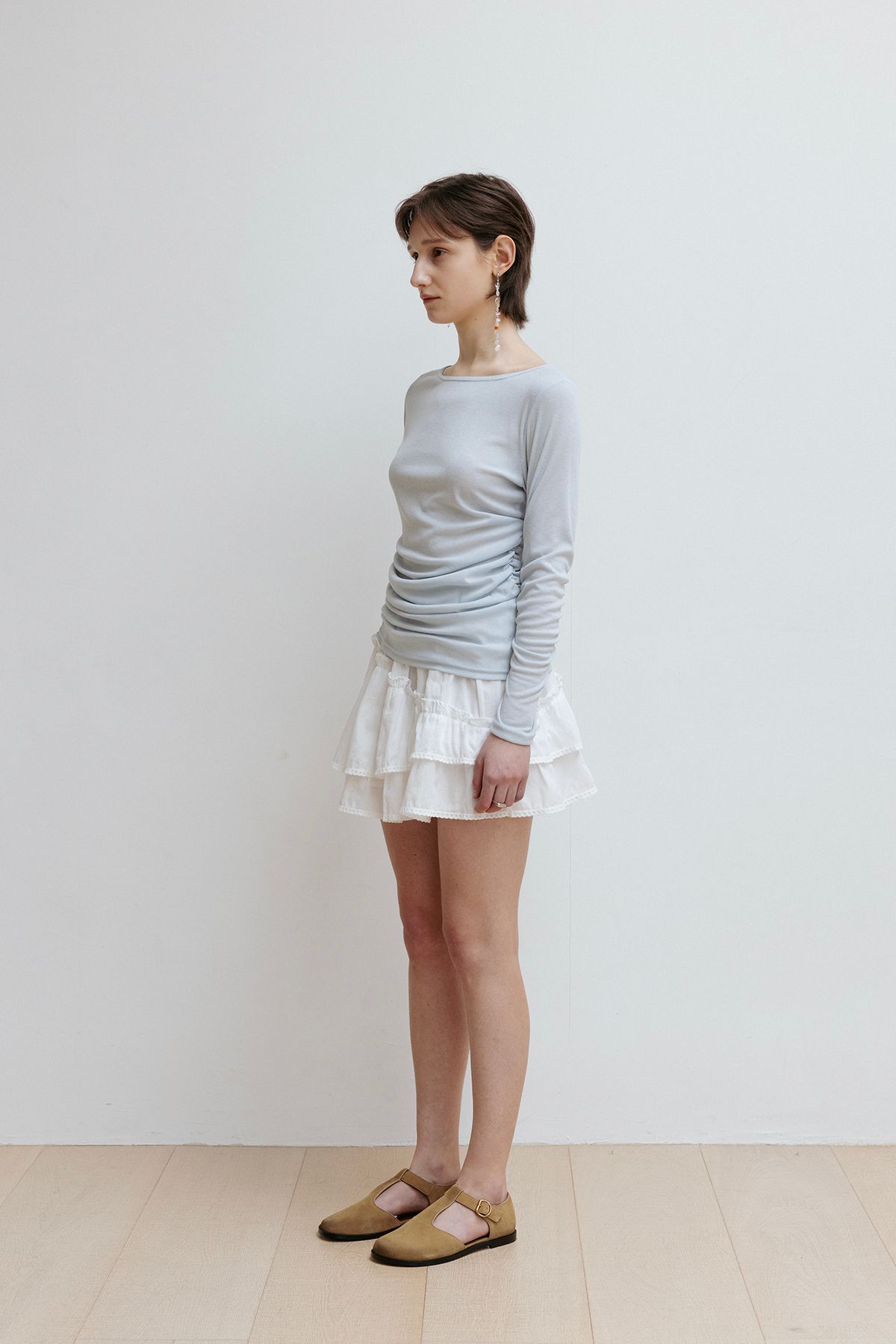 미드앤로우(MIDNLOW) Shirring Detail T-shirts - 2 Colors