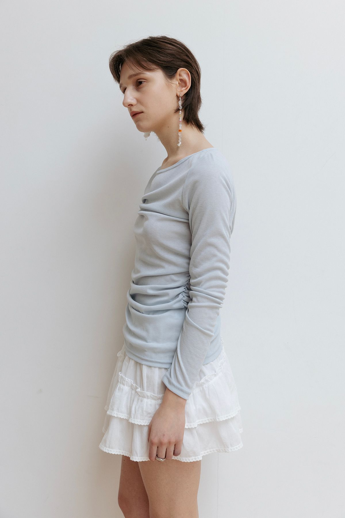 미드앤로우(MIDNLOW) Shirring Detail T-shirts - 2 Colors
