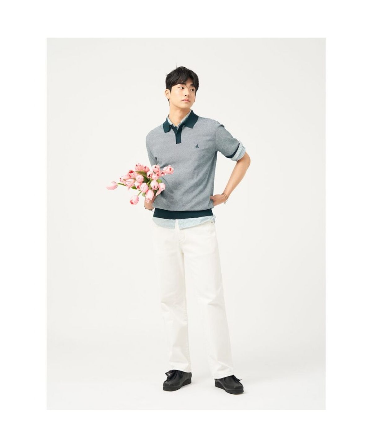 빈폴 멘(BEANPOLE MEN) [빈폴솔솔니트] 투톤 칼라넥 니트  그린 (BC5351C32M)
