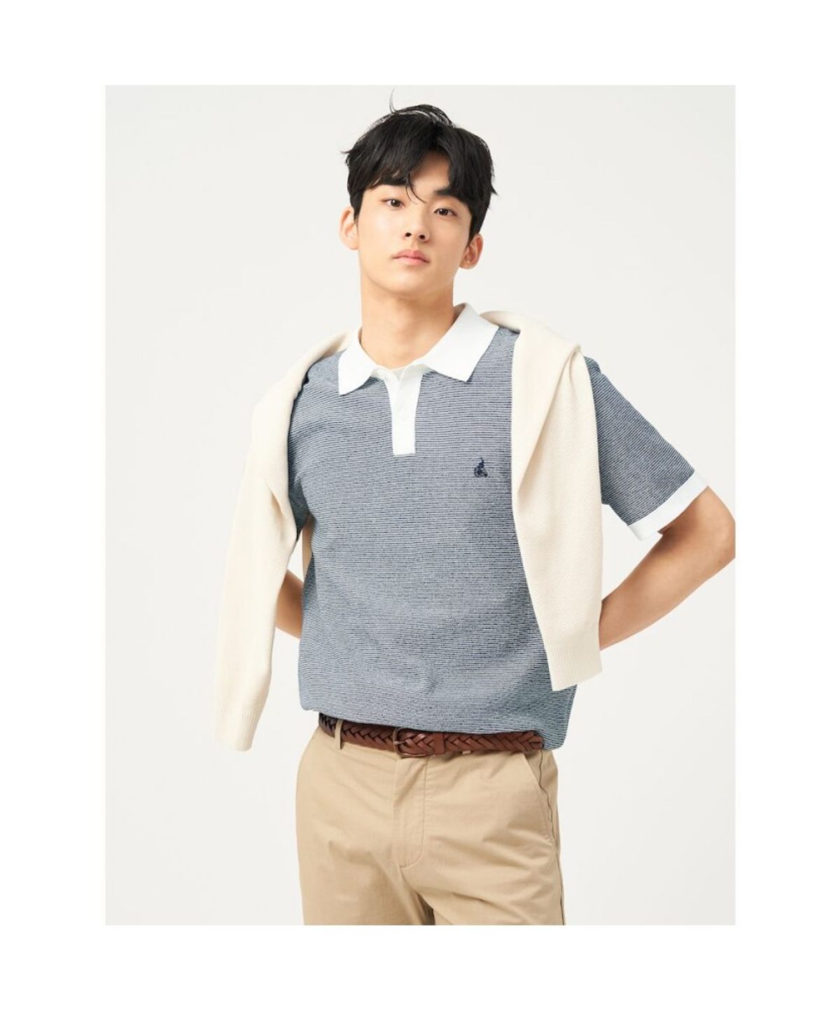 빈폴 멘(BEANPOLE MEN) [빈폴솔솔니트] 투톤 칼라넥 니트  네이비 (BC5351C32R)