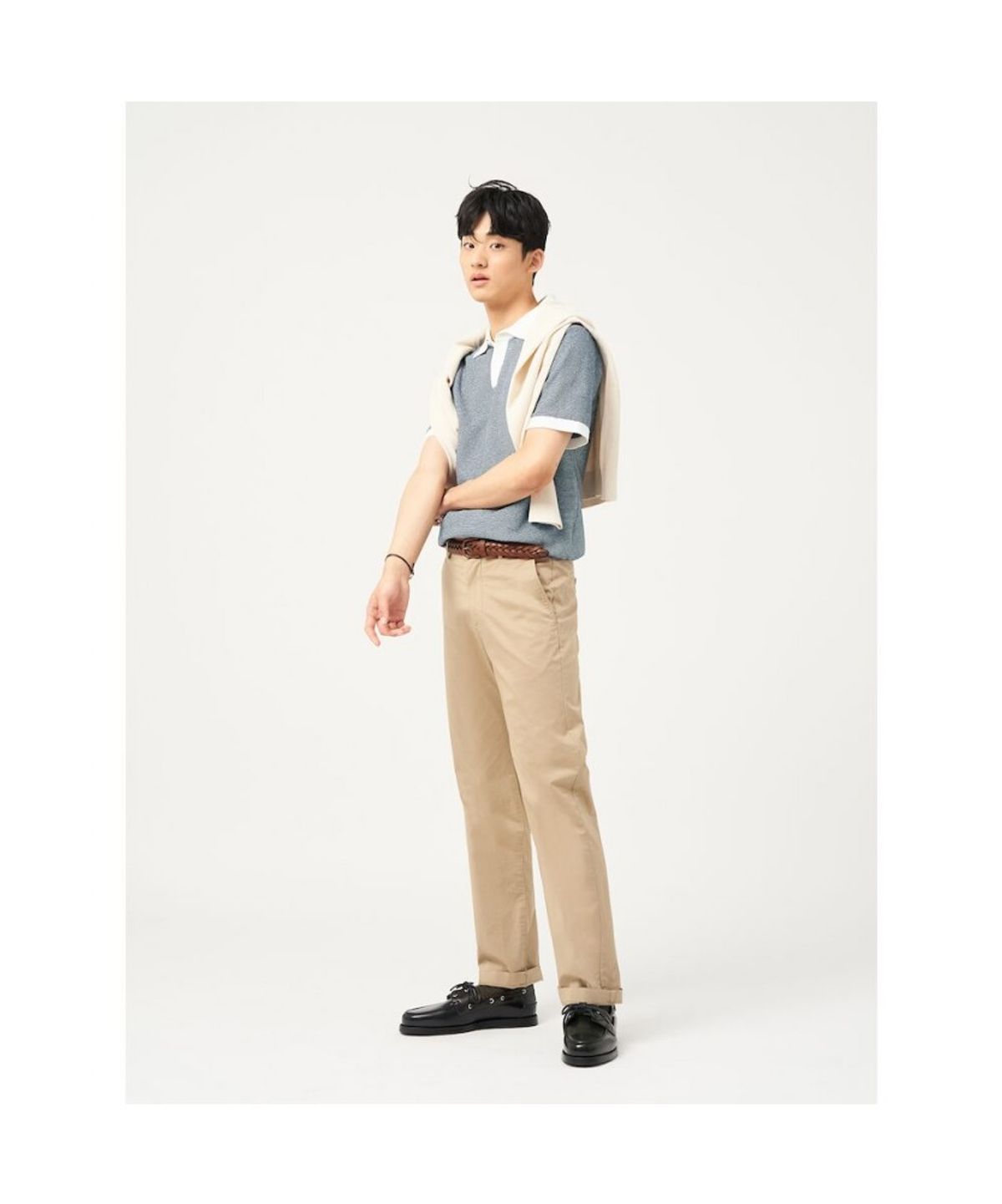 빈폴 멘(BEANPOLE MEN) [빈폴솔솔니트] 투톤 칼라넥 니트  네이비 (BC5351C32R)