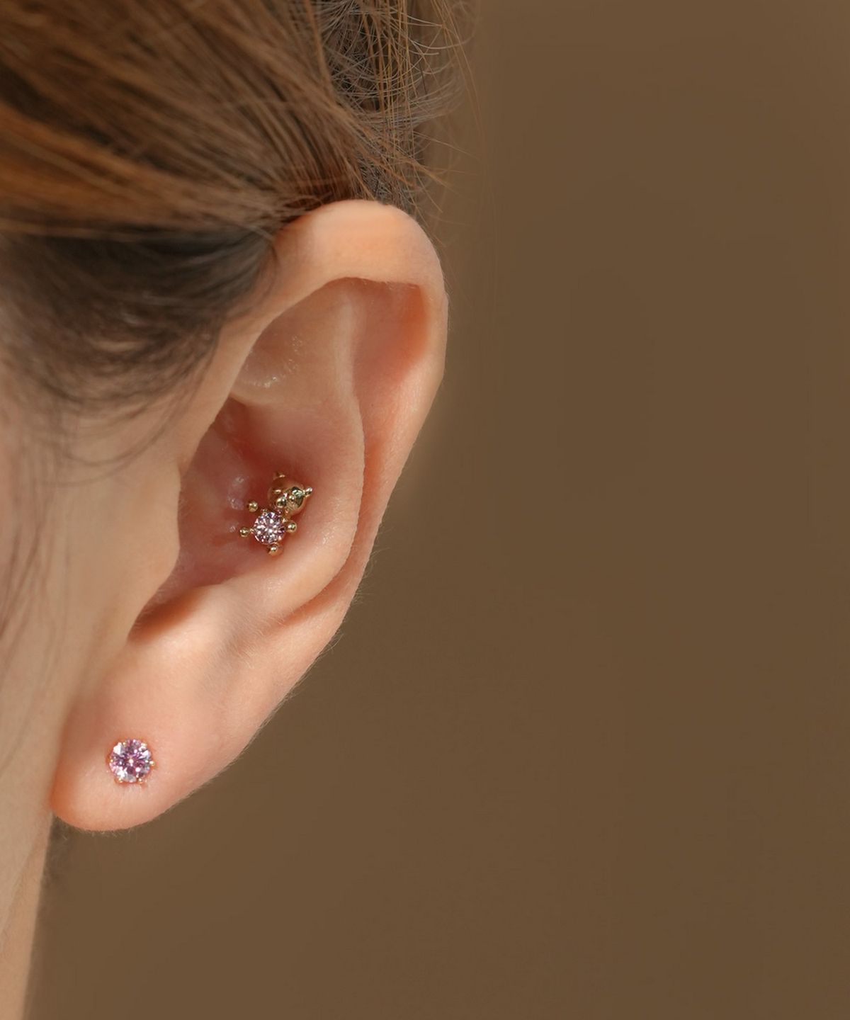 미니멀피어싱(MINIMALPIERCING) 14K 모이사나이트 다이아 핑크 노블 피어싱 귀걸이
