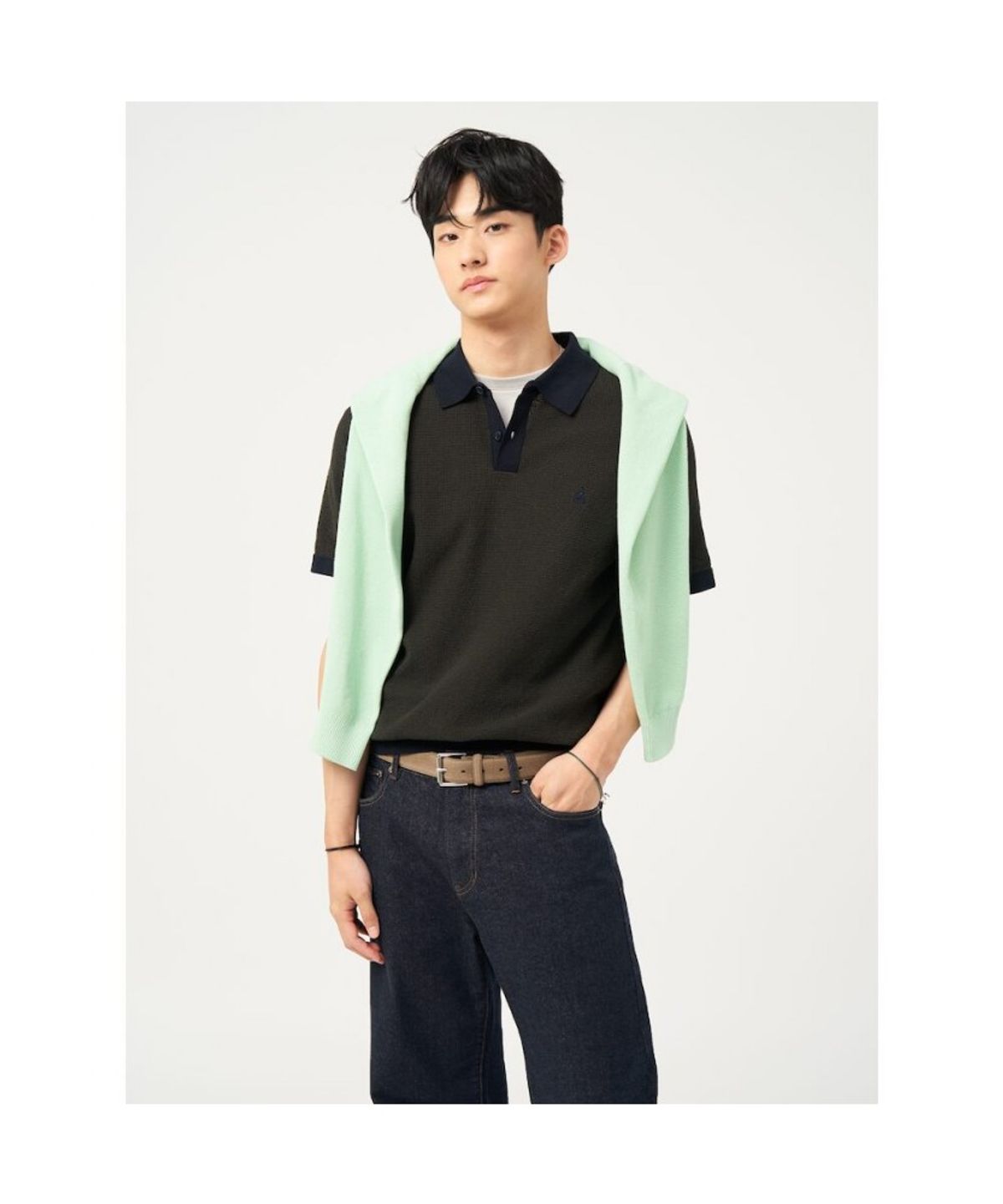 빈폴 멘(BEANPOLE MEN) [빈폴솔솔니트] 투톤 텍스처 칼라넥 니트  카키 (BC5351C32H)
