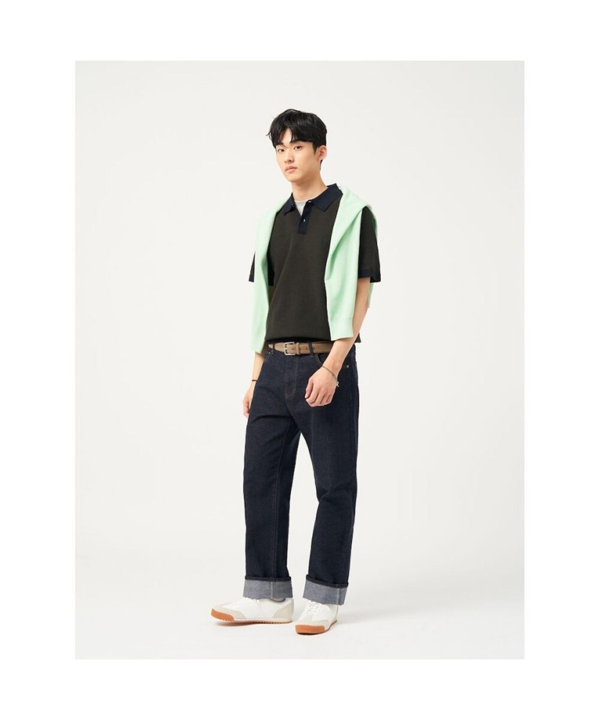 빈폴 멘(BEANPOLE MEN) [빈폴솔솔니트] 투톤 텍스처 칼라넥 니트  카키 (BC5351C32H)
