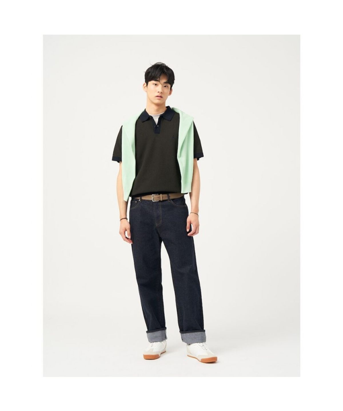 빈폴 멘(BEANPOLE MEN) [빈폴솔솔니트] 투톤 텍스처 칼라넥 니트  카키 (BC5351C32H)