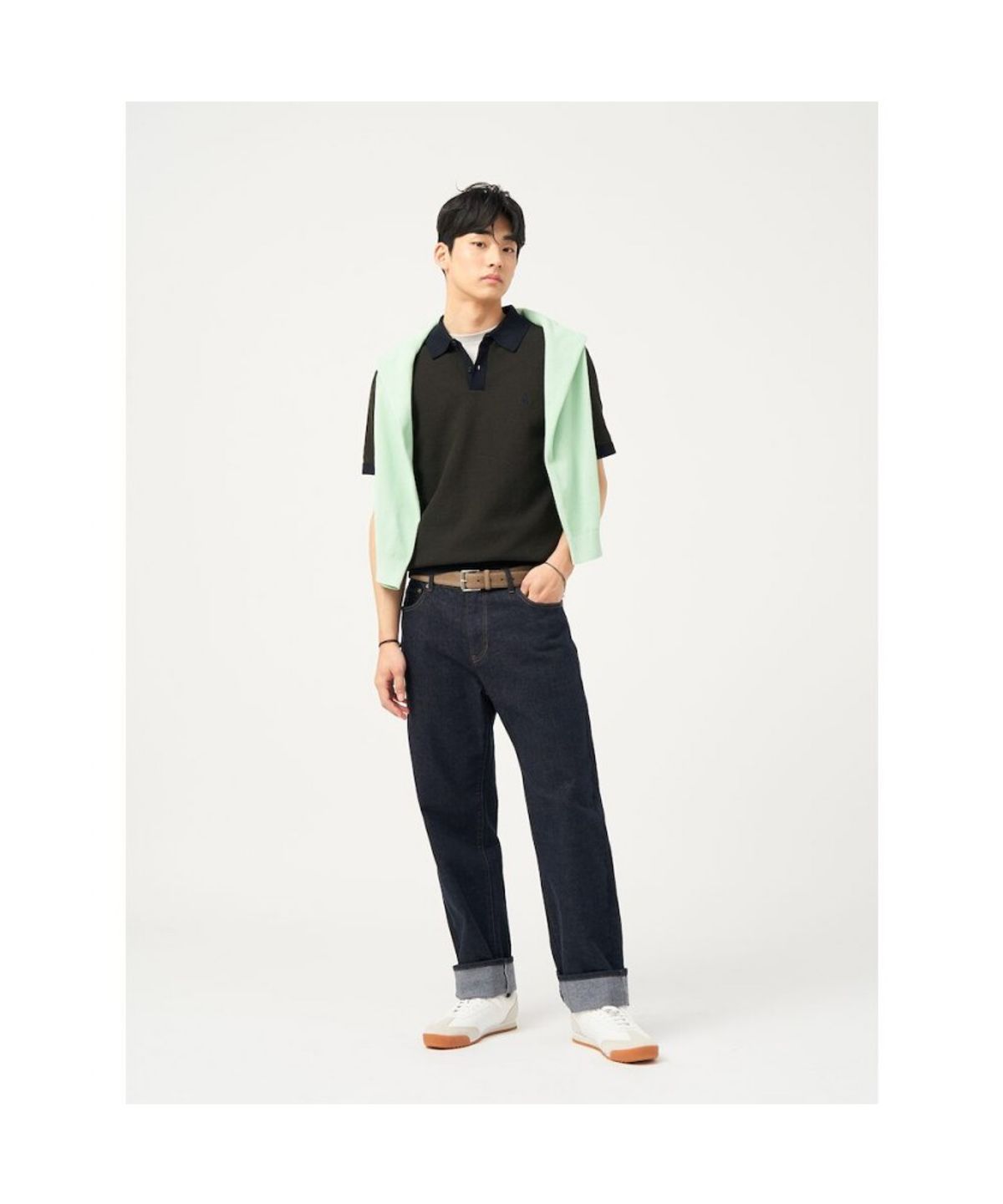 빈폴 멘(BEANPOLE MEN) [빈폴솔솔니트] 투톤 텍스처 칼라넥 니트  카키 (BC5351C32H)