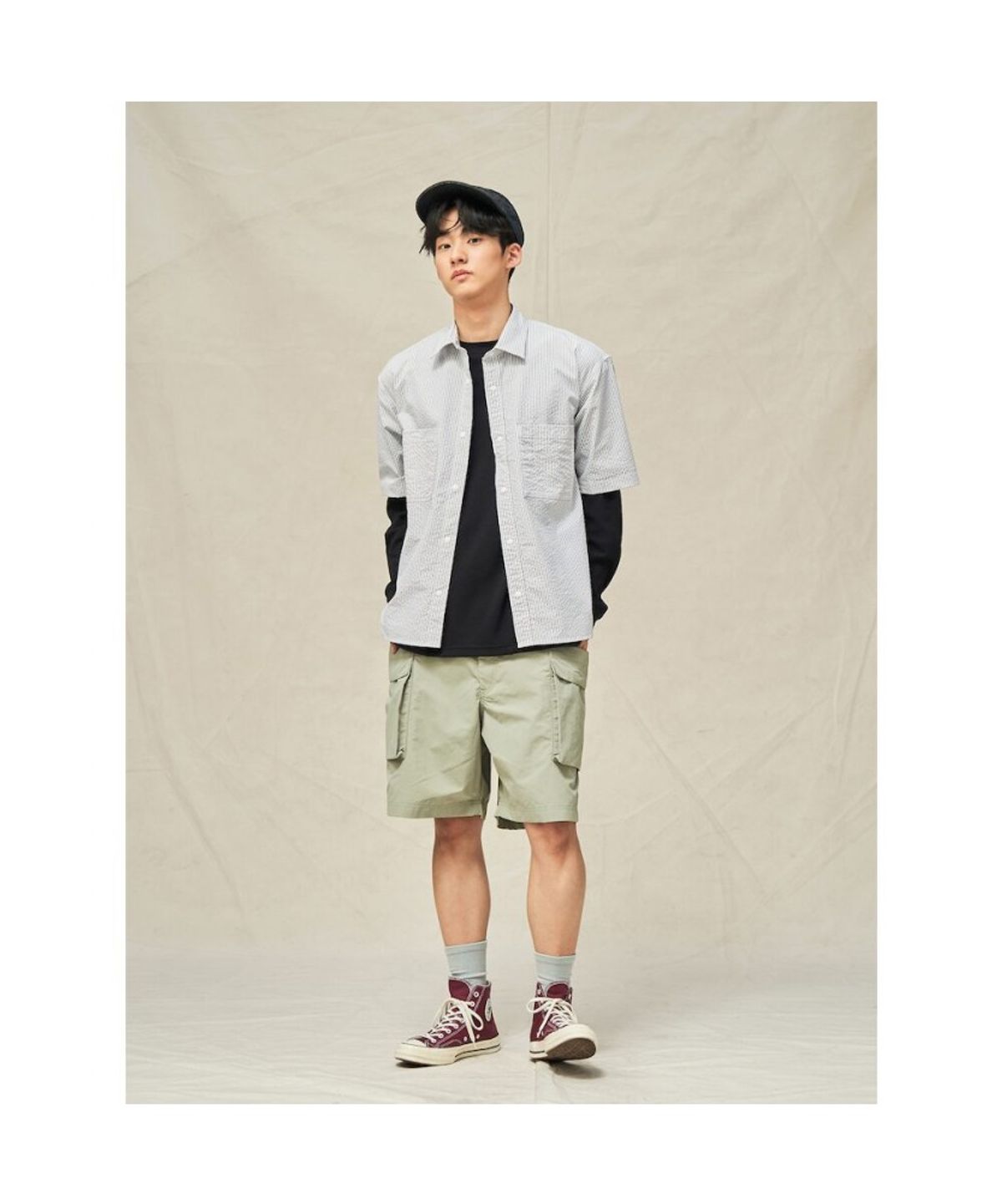 빈폴 멘(BEANPOLE MEN) [BEANPOLEKNAP] 와플 라운드티  블랙 (BC5341N045)