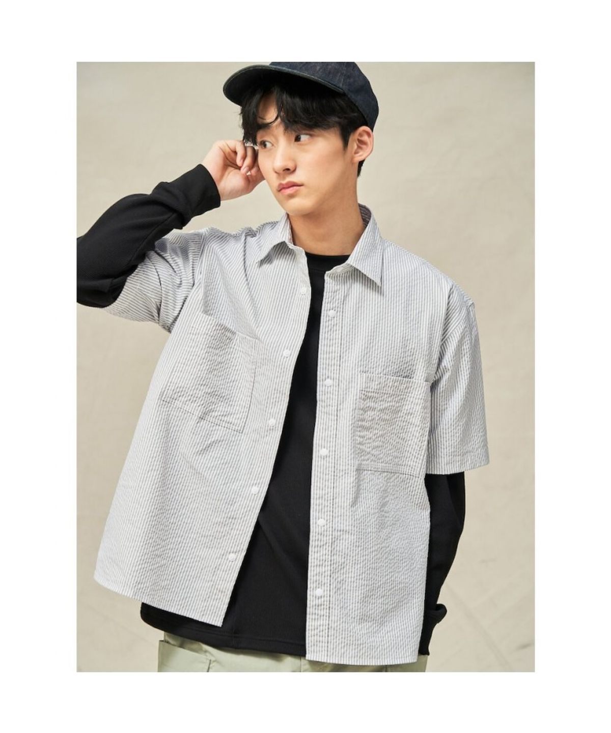 빈폴 멘(BEANPOLE MEN) [BEANPOLEKNAP] 폴리 옥스퍼드 반소매 셔츠  그레이 (BC5365N013)