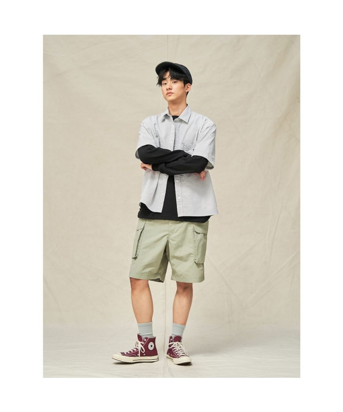 빈폴 멘(BEANPOLE MEN) [BEANPOLEKNAP] 폴리 옥스퍼드 반소매 셔츠  그레이 (BC5365N013)