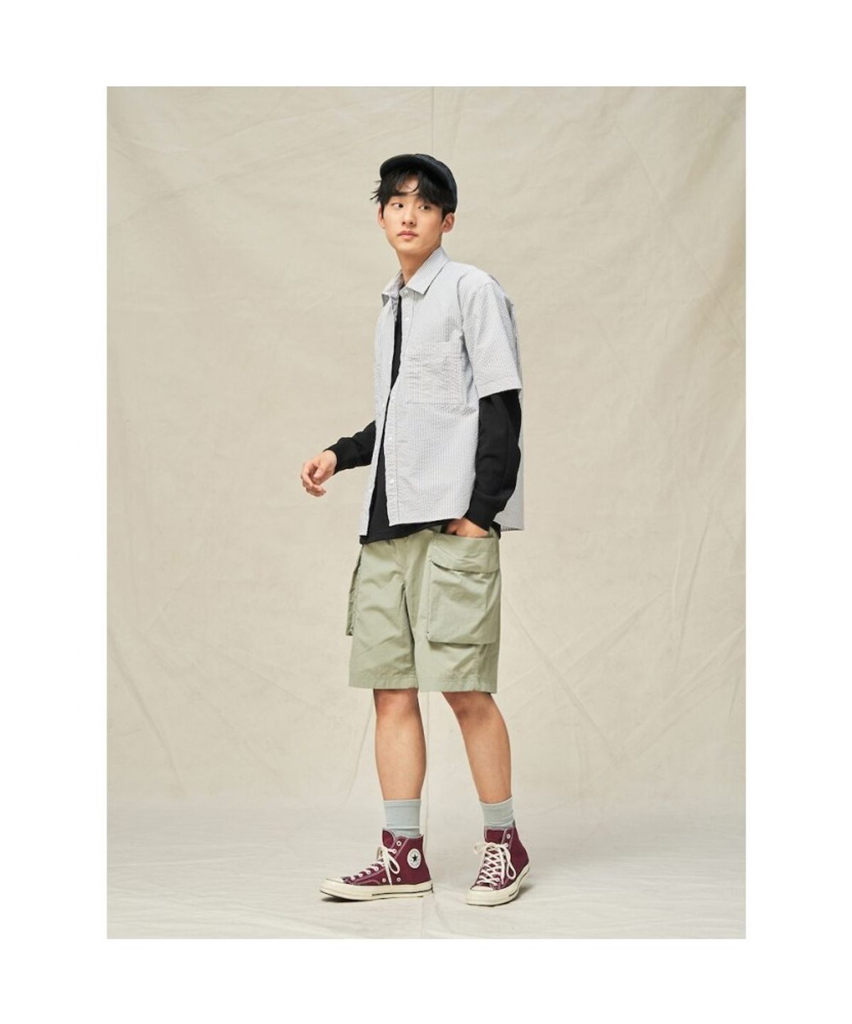 빈폴 멘(BEANPOLE MEN) [BEANPOLEKNAP] 폴리 옥스퍼드 반소매 셔츠  그레이 (BC5365N013)
