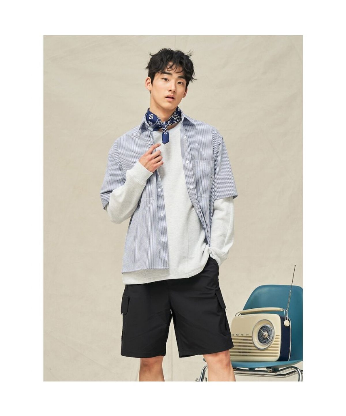 빈폴 멘(BEANPOLE MEN) [BEANPOLEKNAP] 폴리 옥스퍼드 반소매 셔츠  블루 (BC5365N01P)