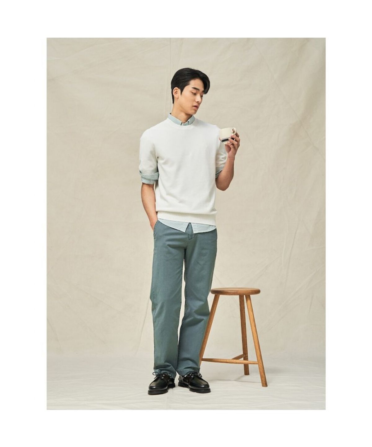 빈폴 멘(BEANPOLE MEN) 가먼트 다잉 레귤러 팬츠  그린 (BC5221C12M)