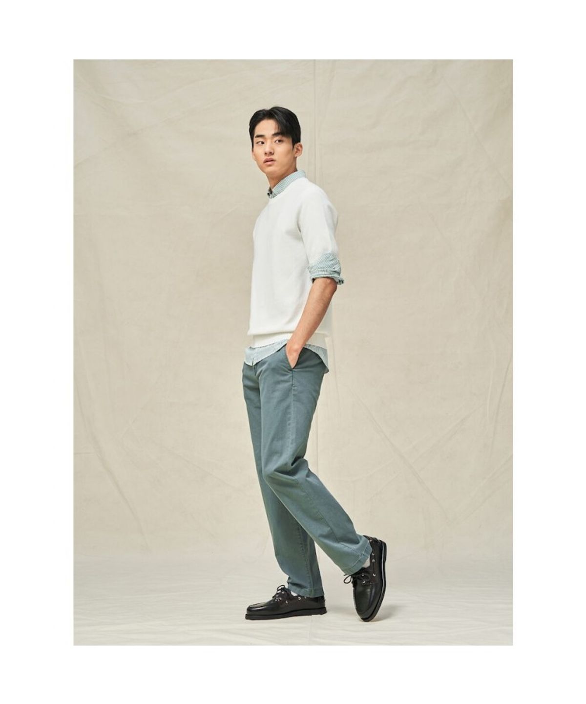 빈폴 멘(BEANPOLE MEN) 가먼트 다잉 레귤러 팬츠  그린 (BC5221C12M)