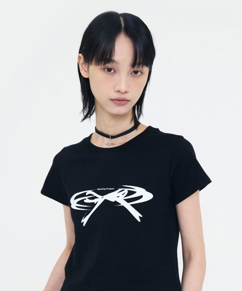 【OPENING PROJECT】24fw W Cropped Ribbon Half T Shirt MUSINSA | OPENING PROJECT W Cropped Ribbon Half T Shirt - White