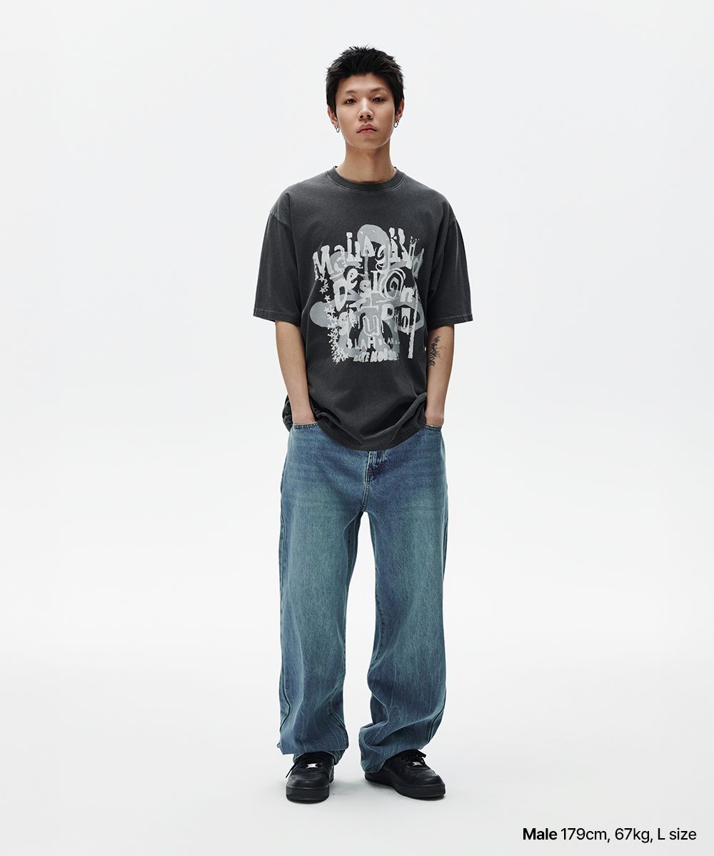 MUSINSA | MAHAGRID FLOWER STAR PIGMENT TEE CHARCOAL(MG2FMMT512A)