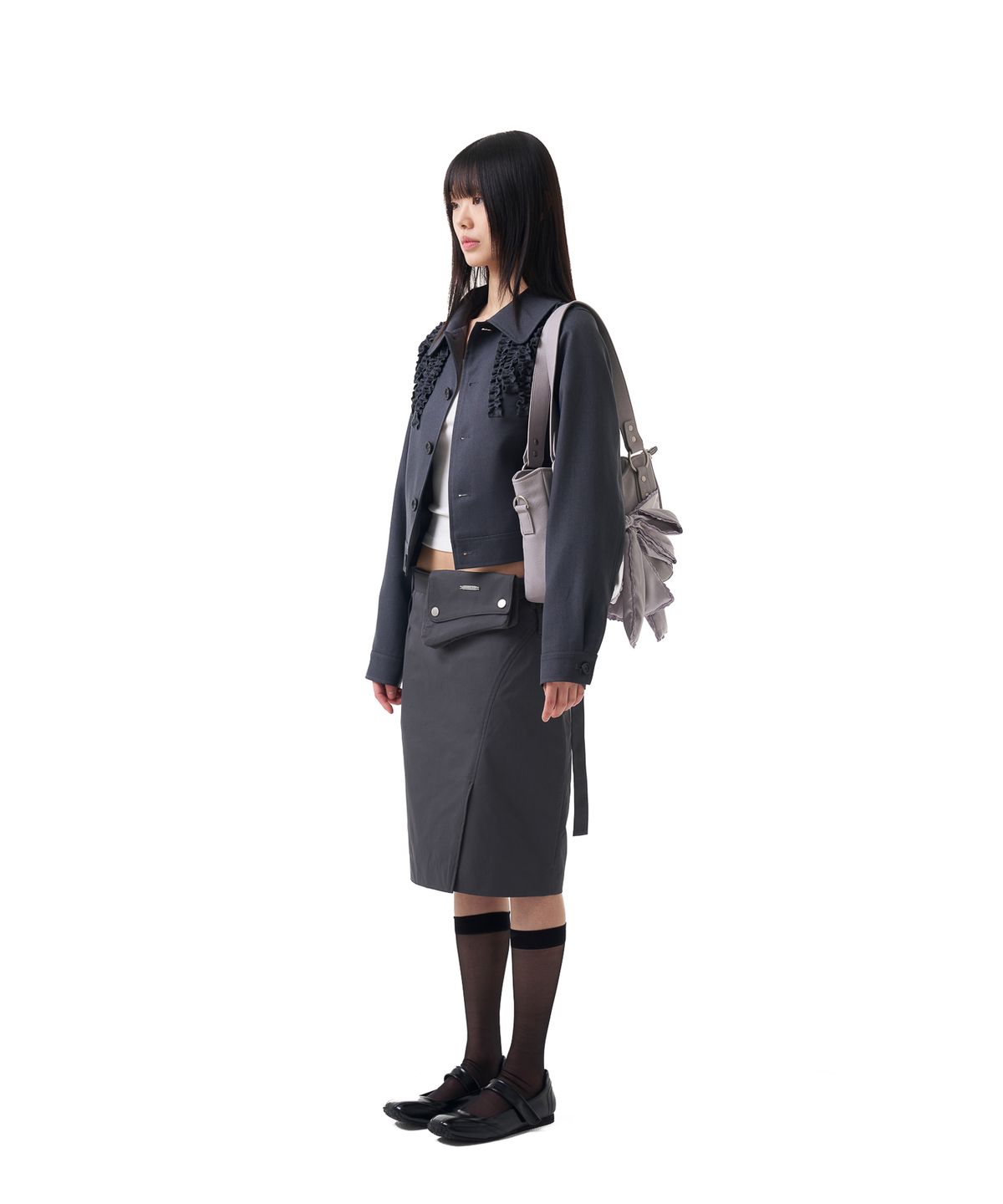 이우가마카라스(IUGAMAKARAS) Laced Ribbon Leather Shoulder Bag (Light Purple)