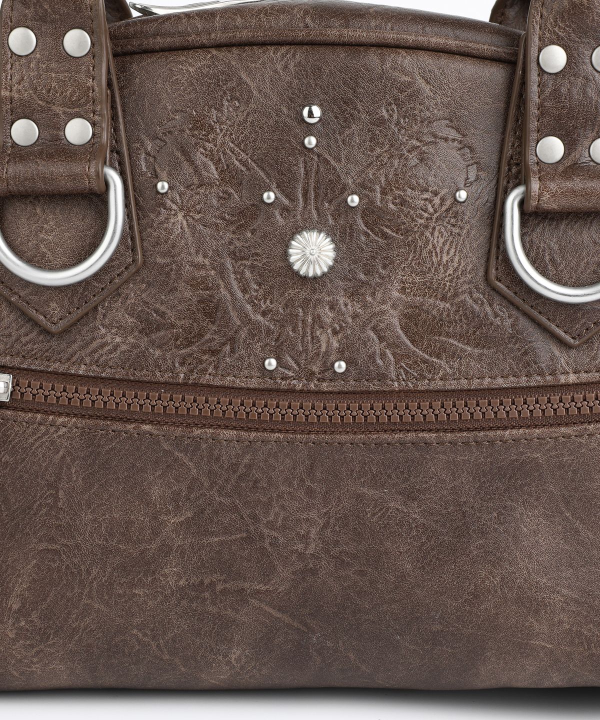 이우가마카라스(IUGAMAKARAS) Studded Leather Bowling Bag (Brown)