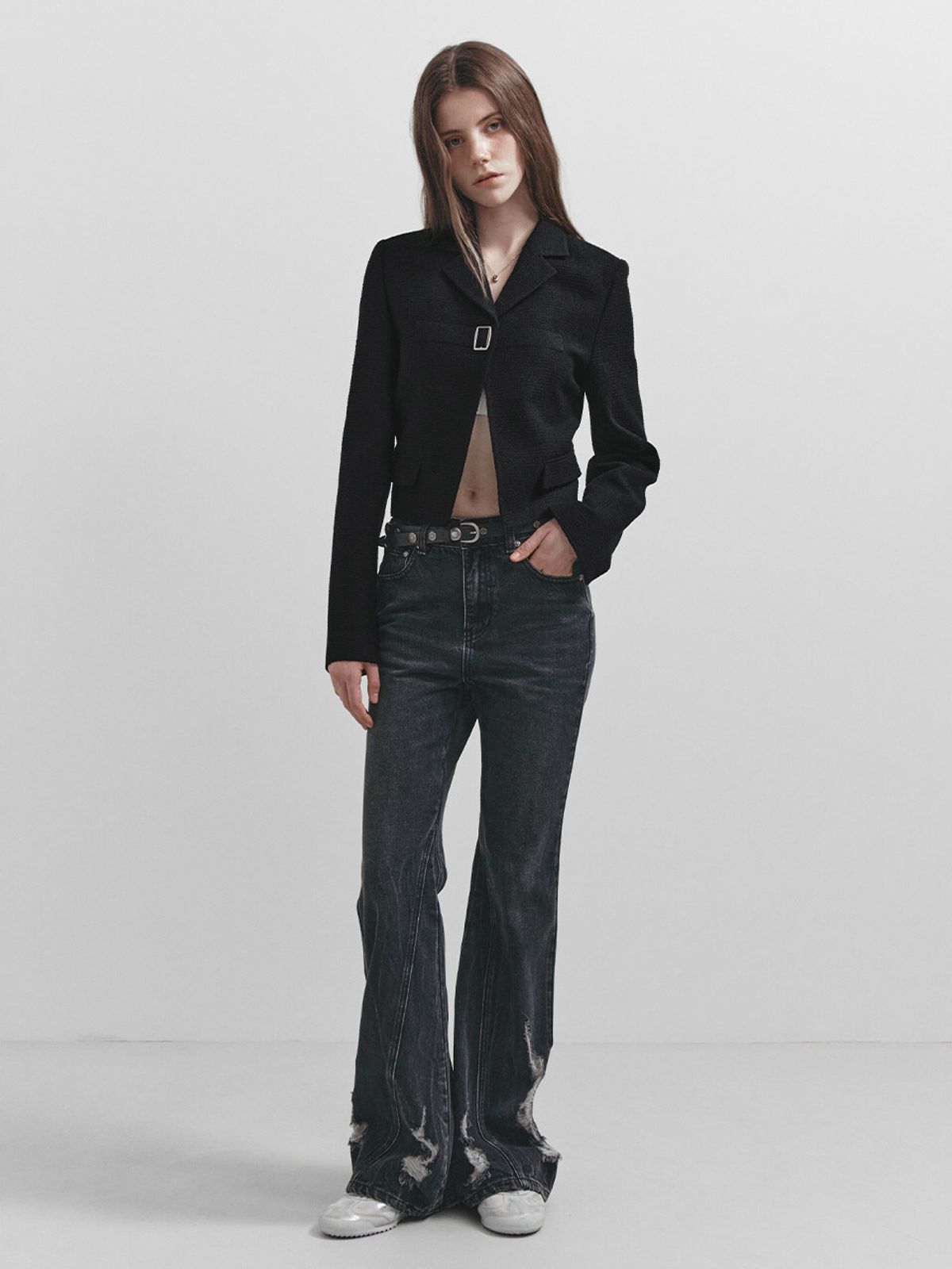 레이브(RAIVE) Demage Boots Cut Denim Pants in Grey VJ5SL401-12