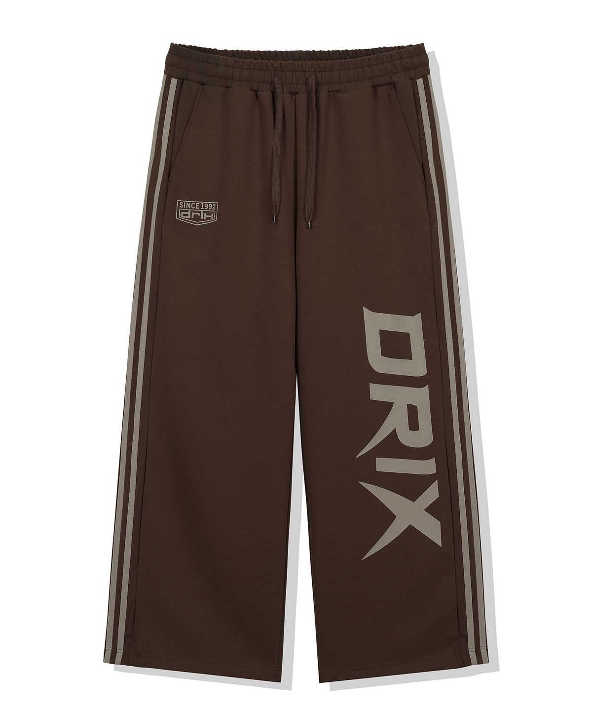 드릭스(DRIX) 트랙 라인 그래픽 와이드 스웨트 팬츠_브라운