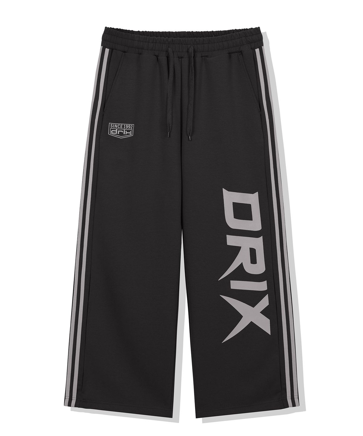 드릭스(DRIX) 트랙 라인 그래픽 와이드 스웨트 팬츠_차콜
