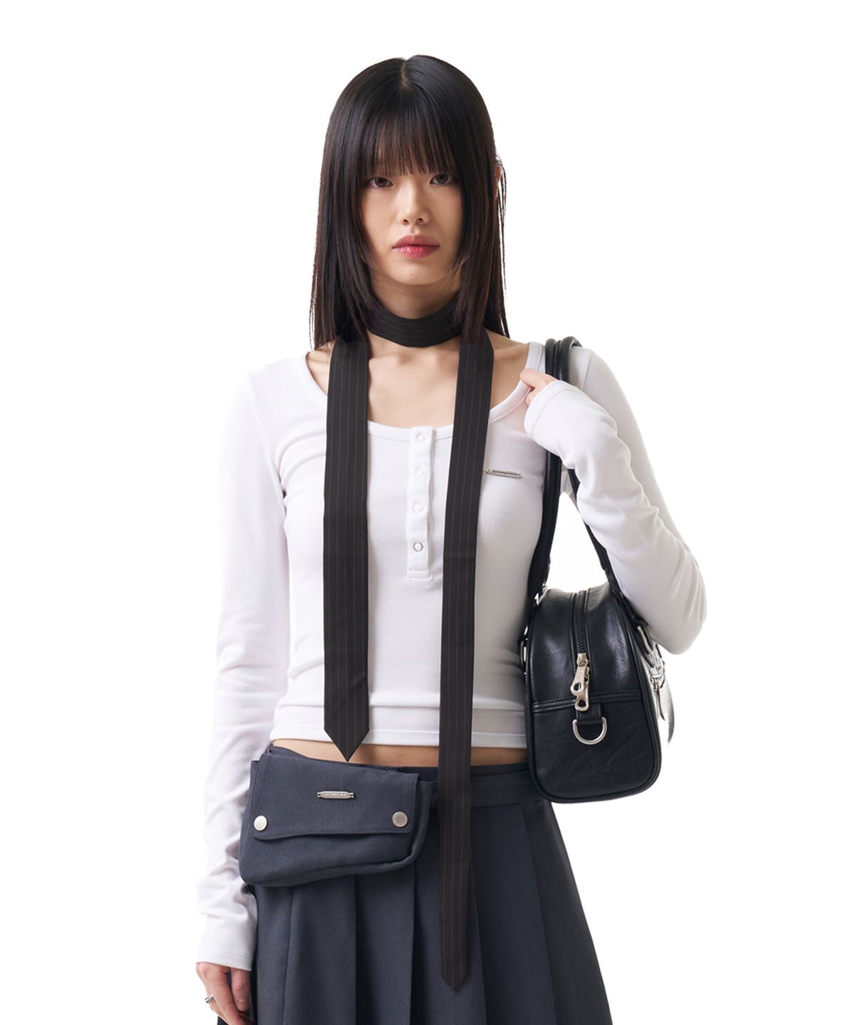 이우가마카라스(IUGAMAKARAS) Pin Striped Tie (Dark Gray)