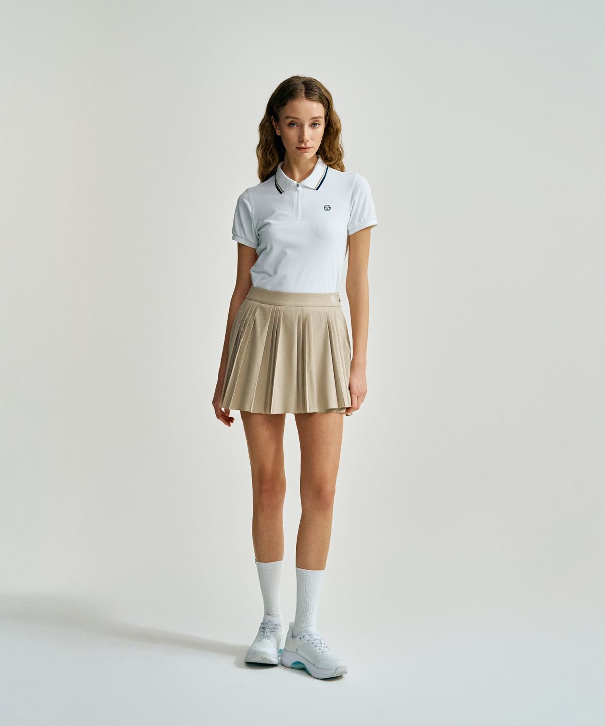 세르지오 타키니(SERGIO TACCHINI) W 언발란스 우븐 플리츠 스커트 (D.Beige)