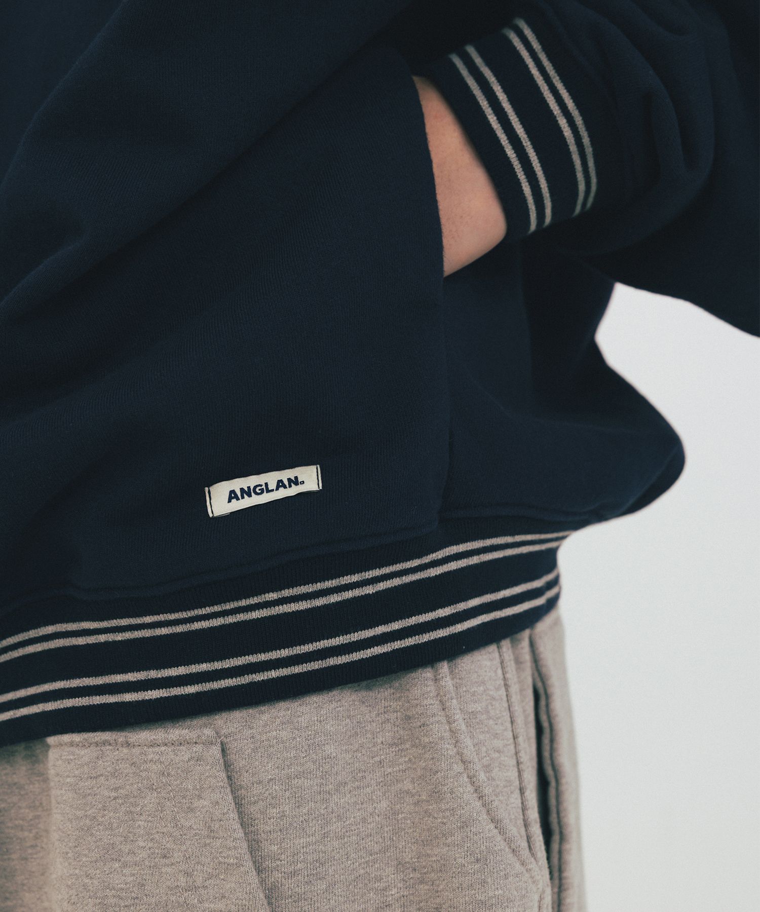 【ANGLAN】25SS★ [AG] Striped Rib Sweat Shirt AG] Striped Rib Sweat Shirt - Navy - ANGLAN